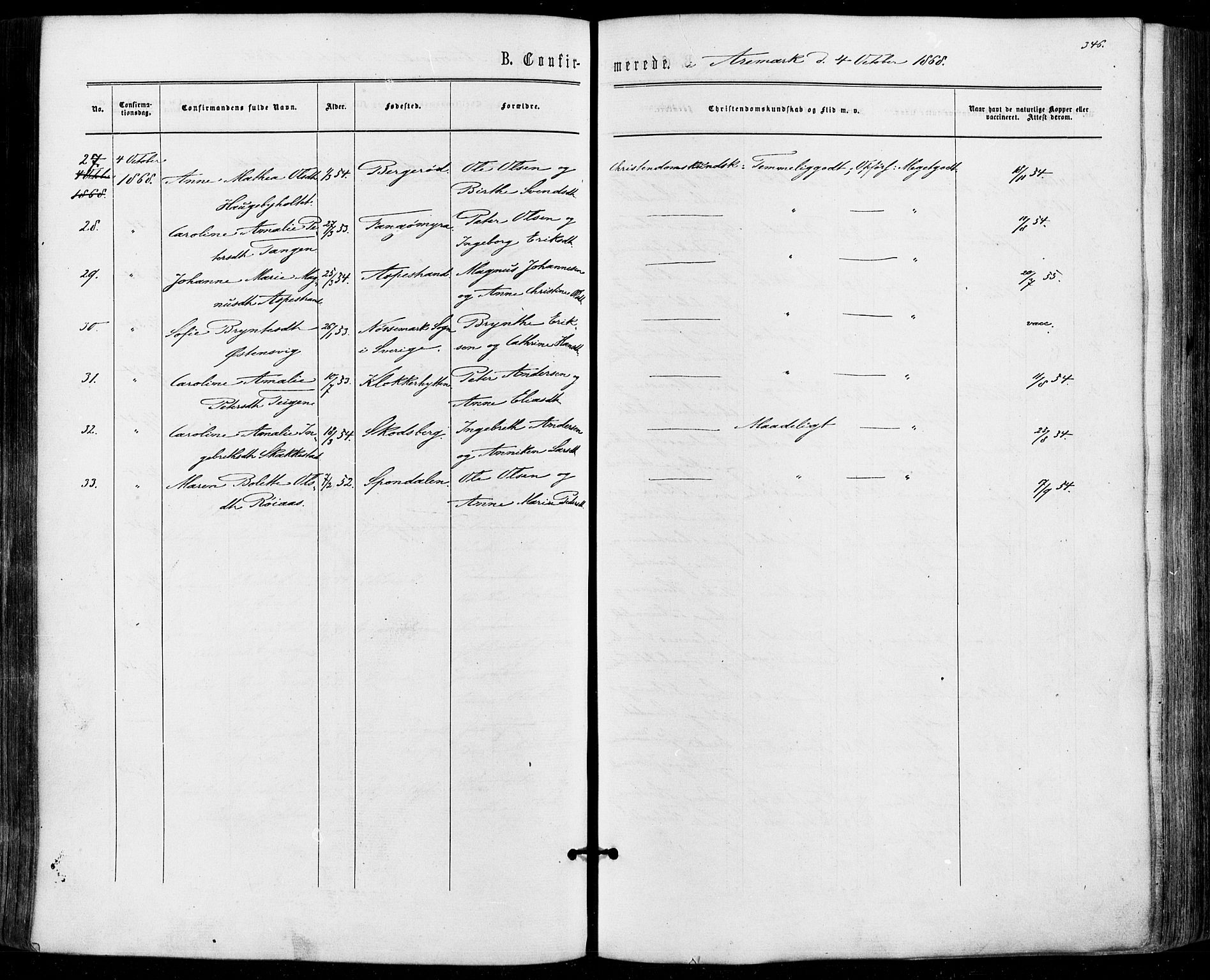 Aremark prestekontor Kirkebøker, SAO/A-10899/F/Fc/L0004: Parish register (official) no. III 4, 1866-1877, p. 345-346