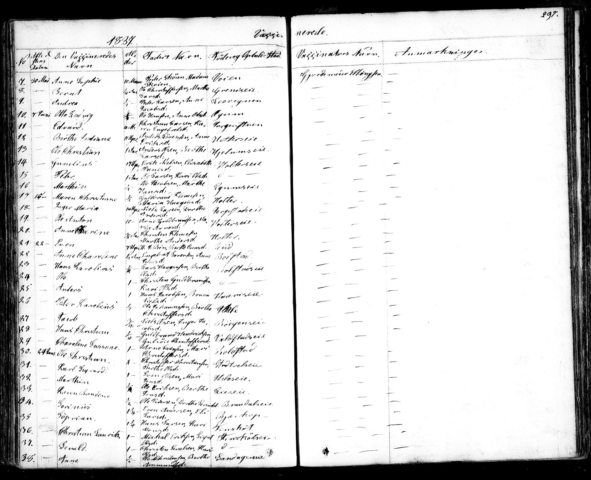 Nes prestekontor Kirkebøker, AV/SAO-A-10410/F/Fa/L0006: Parish register (official) no. I 6, 1833-1845, p. 297