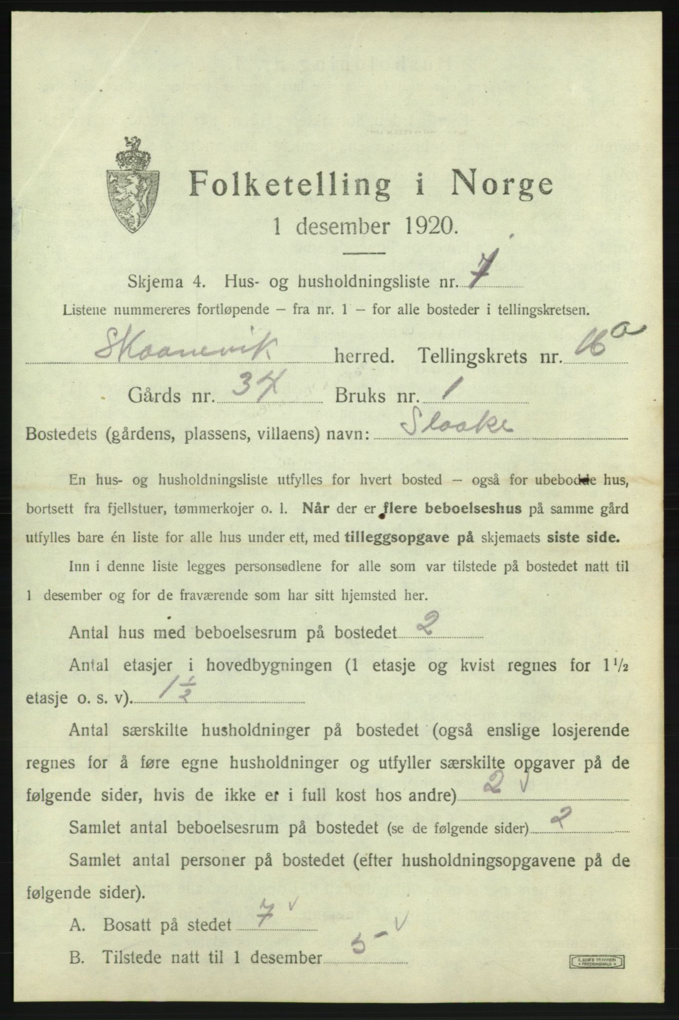 SAB, 1920 census for Skånevik, 1920, p. 1596