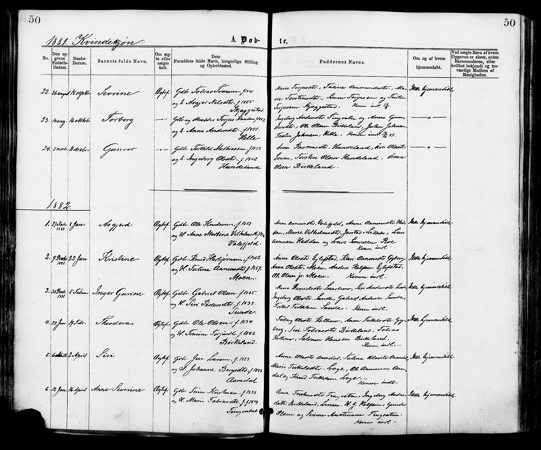 Hægebostad sokneprestkontor, SAK/1111-0024/F/Fa/Faa/L0005: Parish register (official) no. A 5, 1864-1886, p. 50
