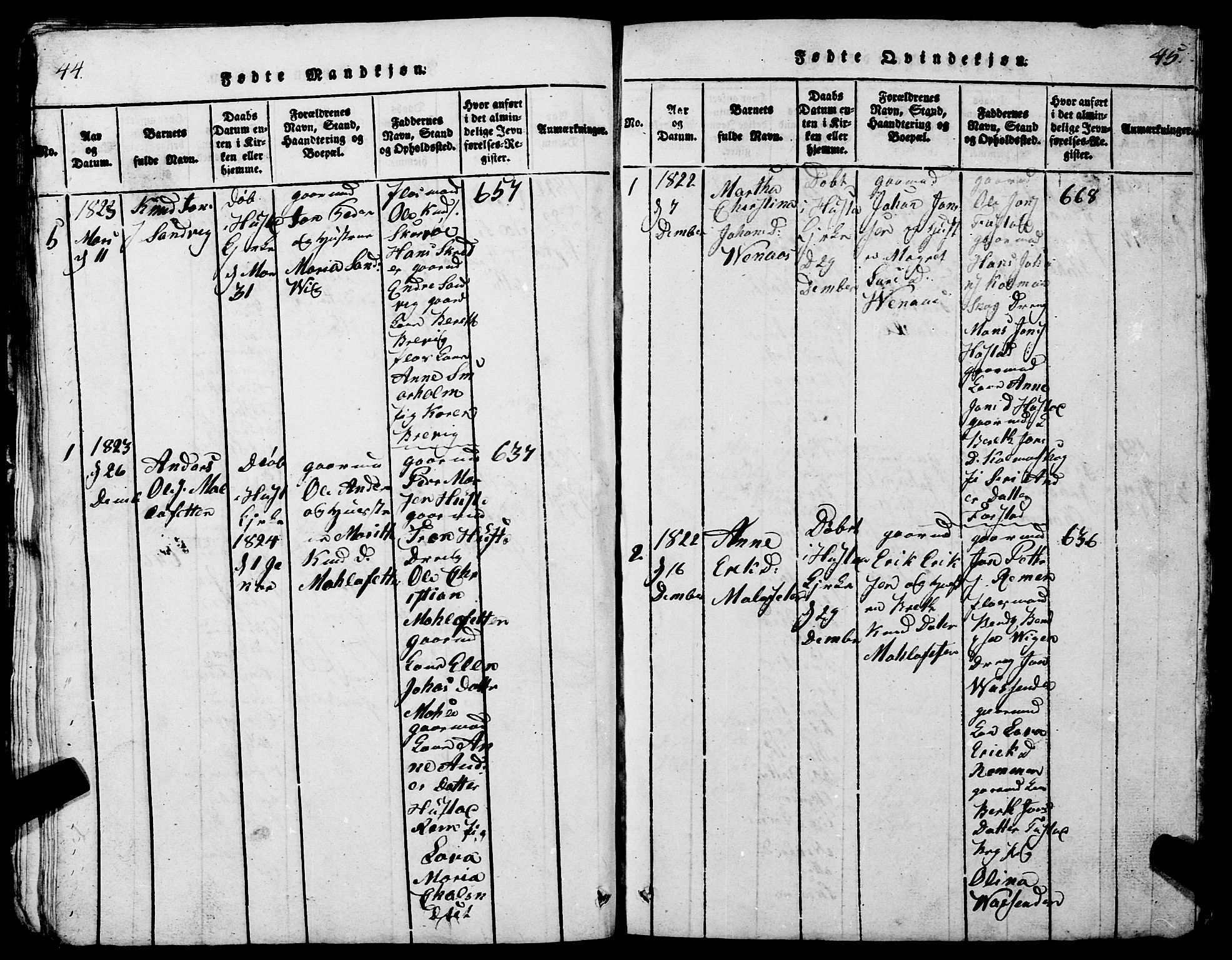 Ministerialprotokoller, klokkerbøker og fødselsregistre - Møre og Romsdal, AV/SAT-A-1454/567/L0781: Parish register (copy) no. 567C01, 1818-1845, p. 44-45