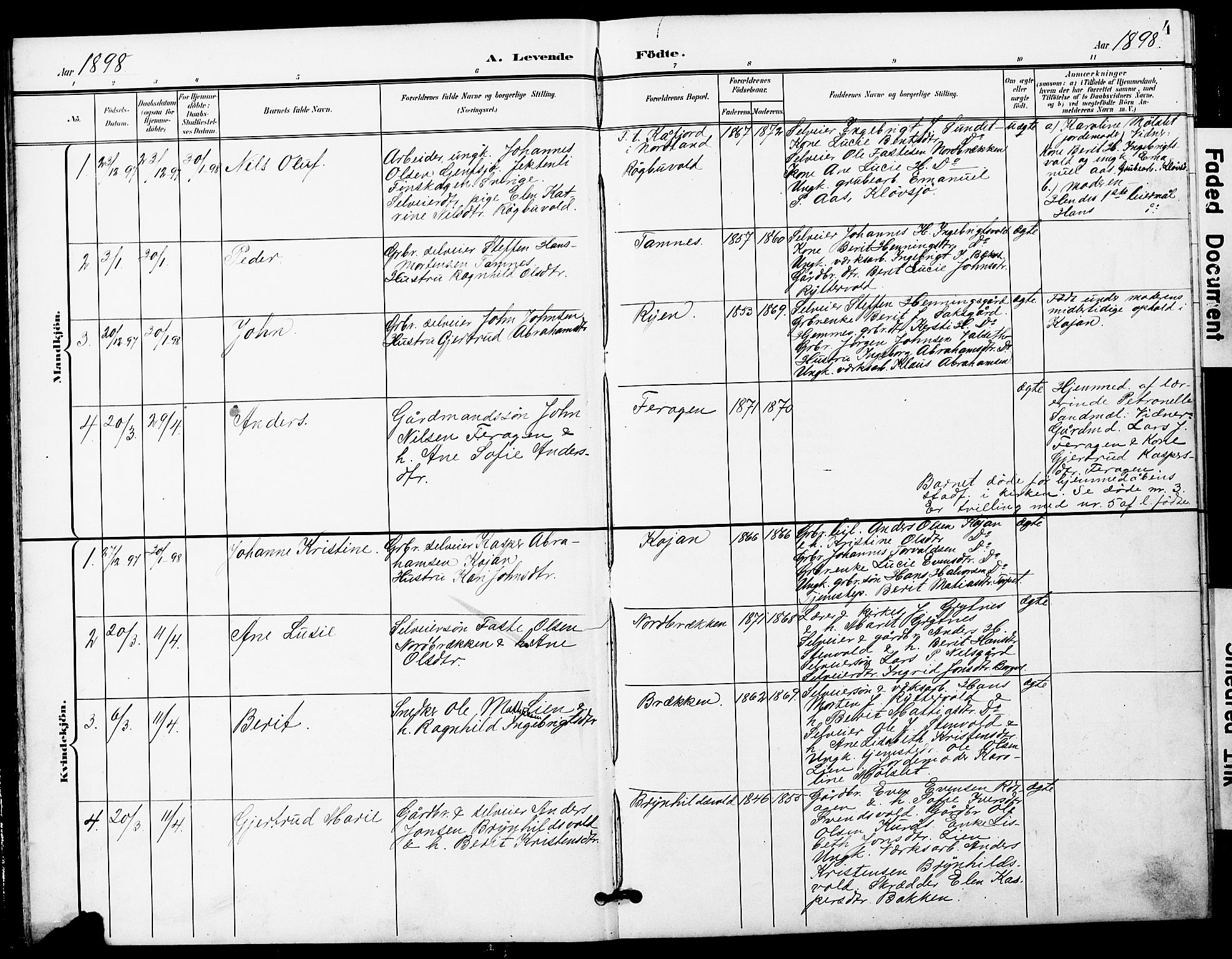 Ministerialprotokoller, klokkerbøker og fødselsregistre - Sør-Trøndelag, SAT/A-1456/683/L0950: Parish register (copy) no. 683C02, 1897-1918, p. 4