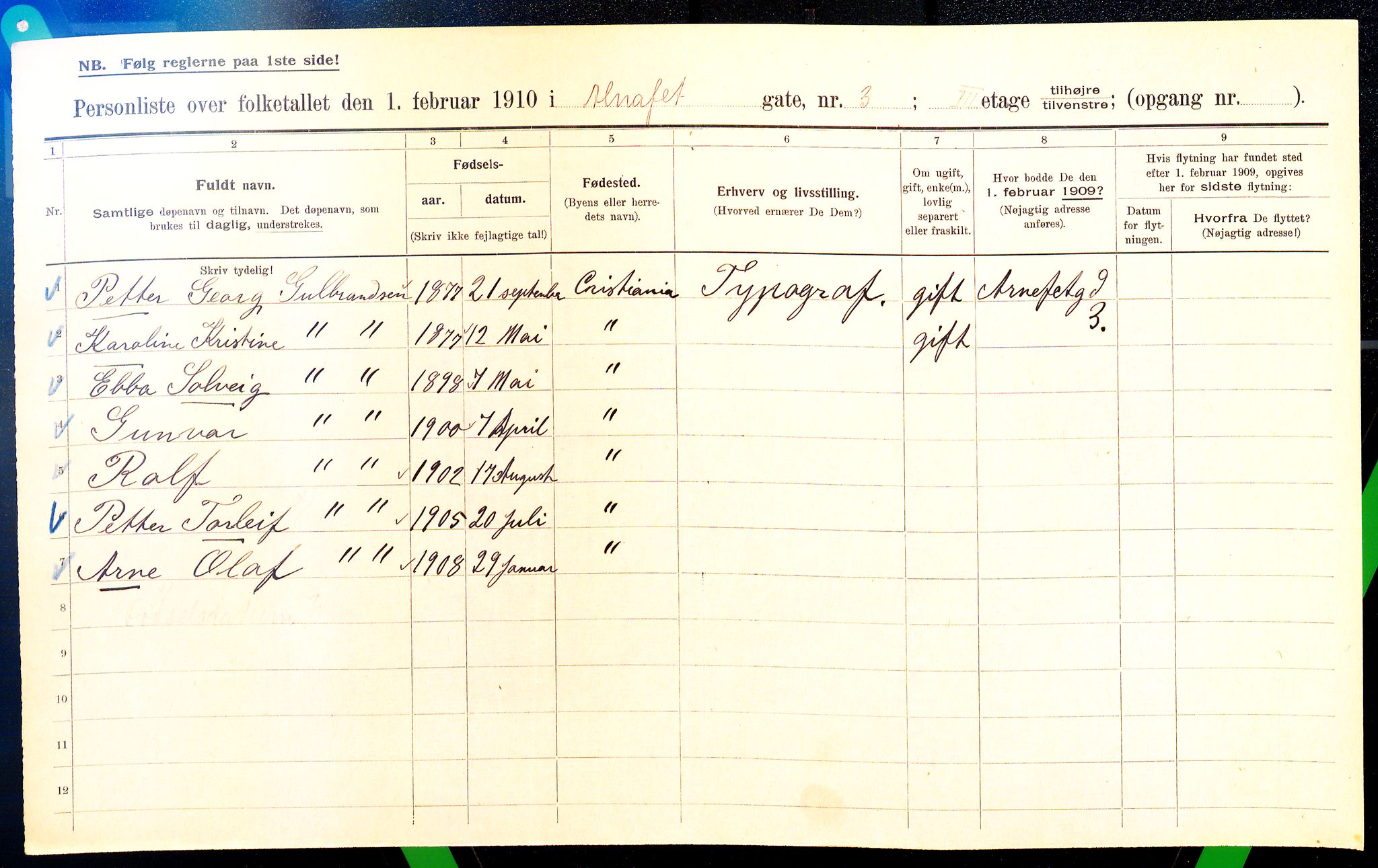 OBA, Municipal Census 1910 for Kristiania, 1910, p. 1043