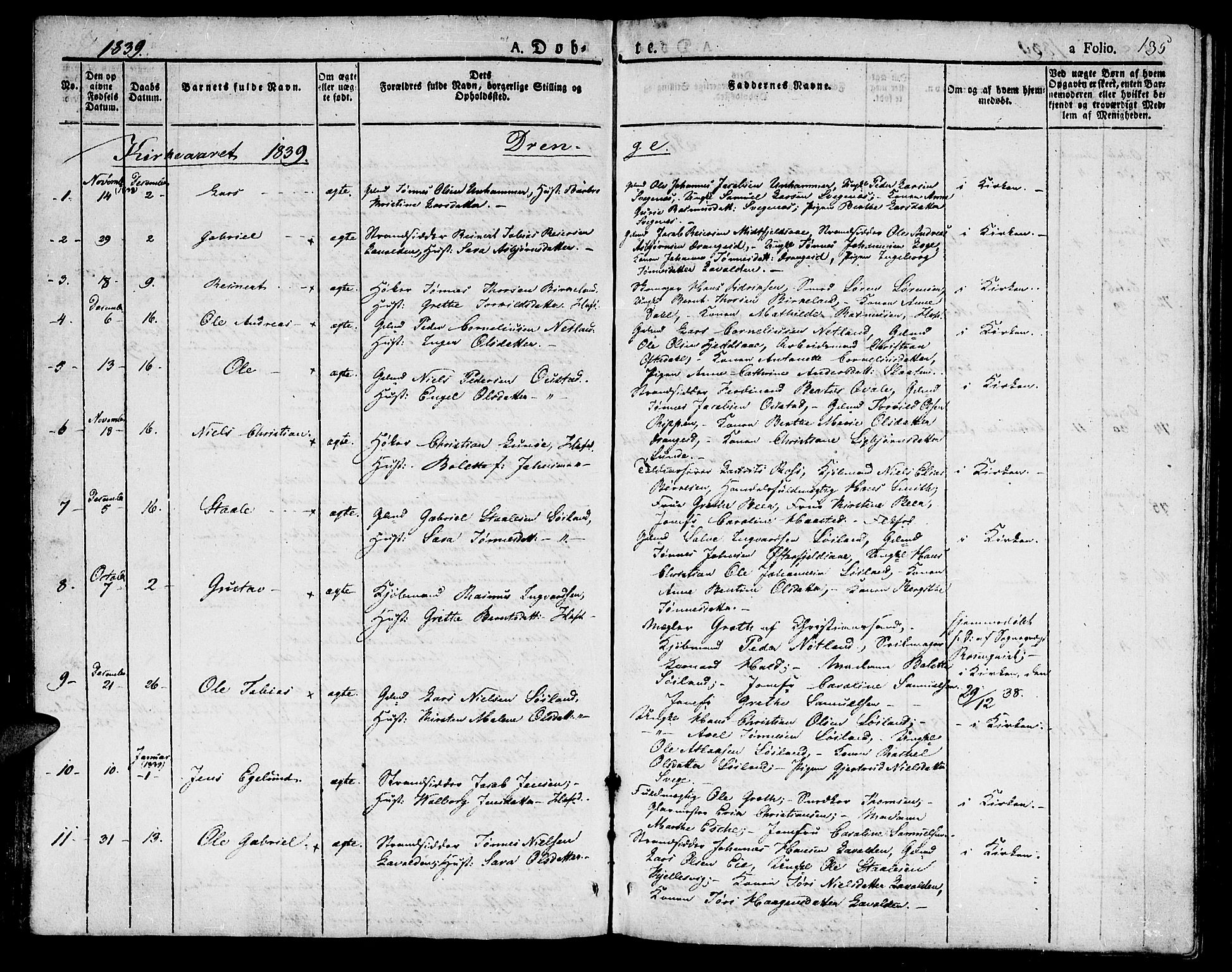 Flekkefjord sokneprestkontor, SAK/1111-0012/F/Fb/Fbc/L0004: Parish register (copy) no. B 4, 1827-1846, p. 135