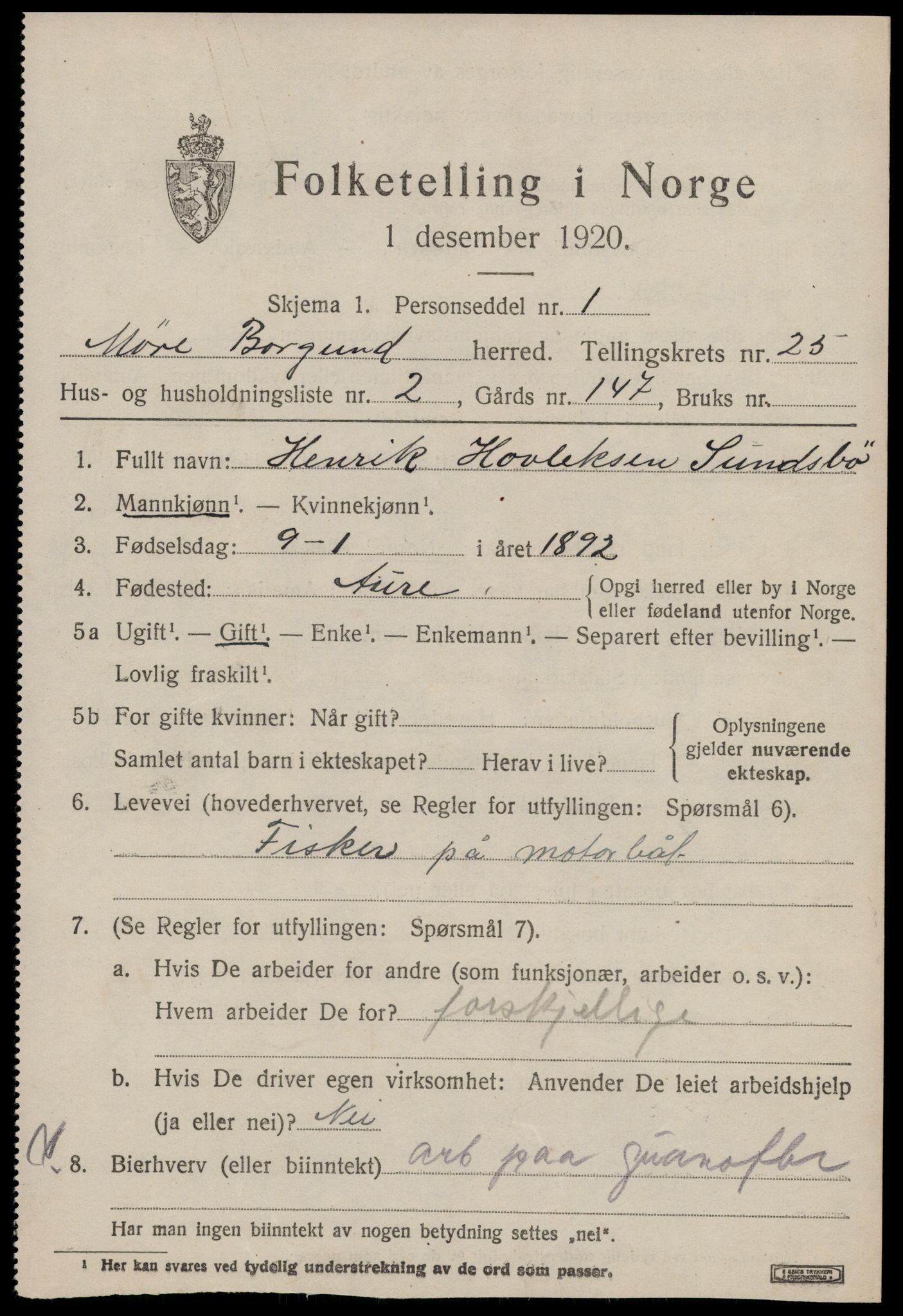 SAT, 1920 census for Borgund, 1920, p. 16806