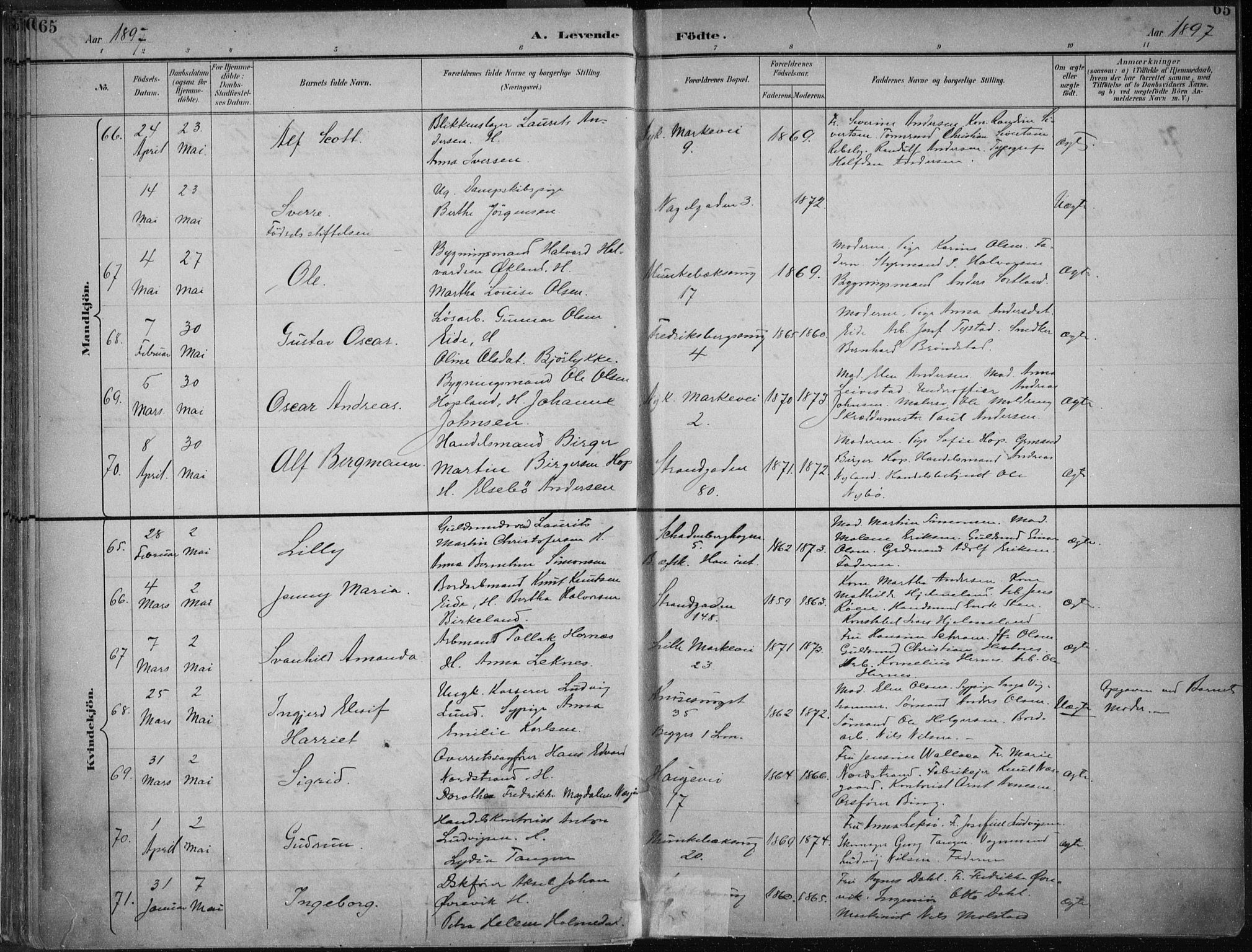 Nykirken Sokneprestembete, AV/SAB-A-77101/H/Haa/L0018: Parish register (official) no. B 6, 1895-1903, p. 65