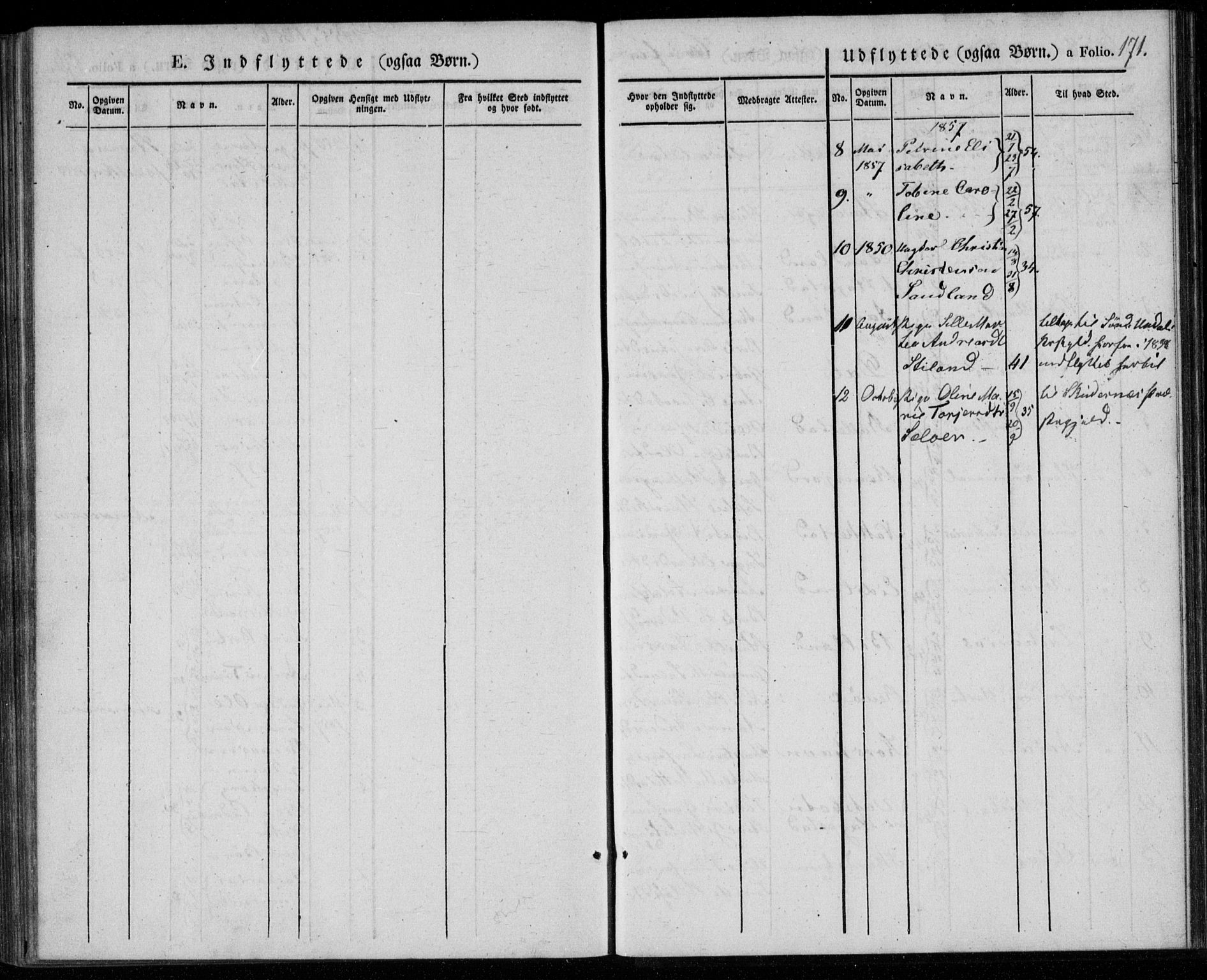 Lyngdal sokneprestkontor, SAK/1111-0029/F/Fa/Faa/L0001: Parish register (official) no. A 1, 1837-1857, p. 171