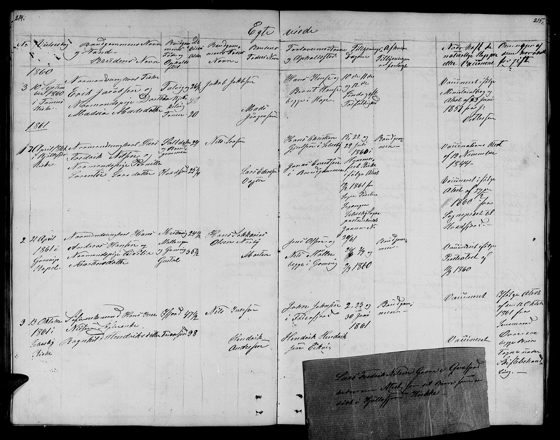 Lebesby sokneprestkontor, SATØ/S-1353/H/Hb/L0001klokker: Parish register (copy) no. 1, 1846-1862, p. 214-215