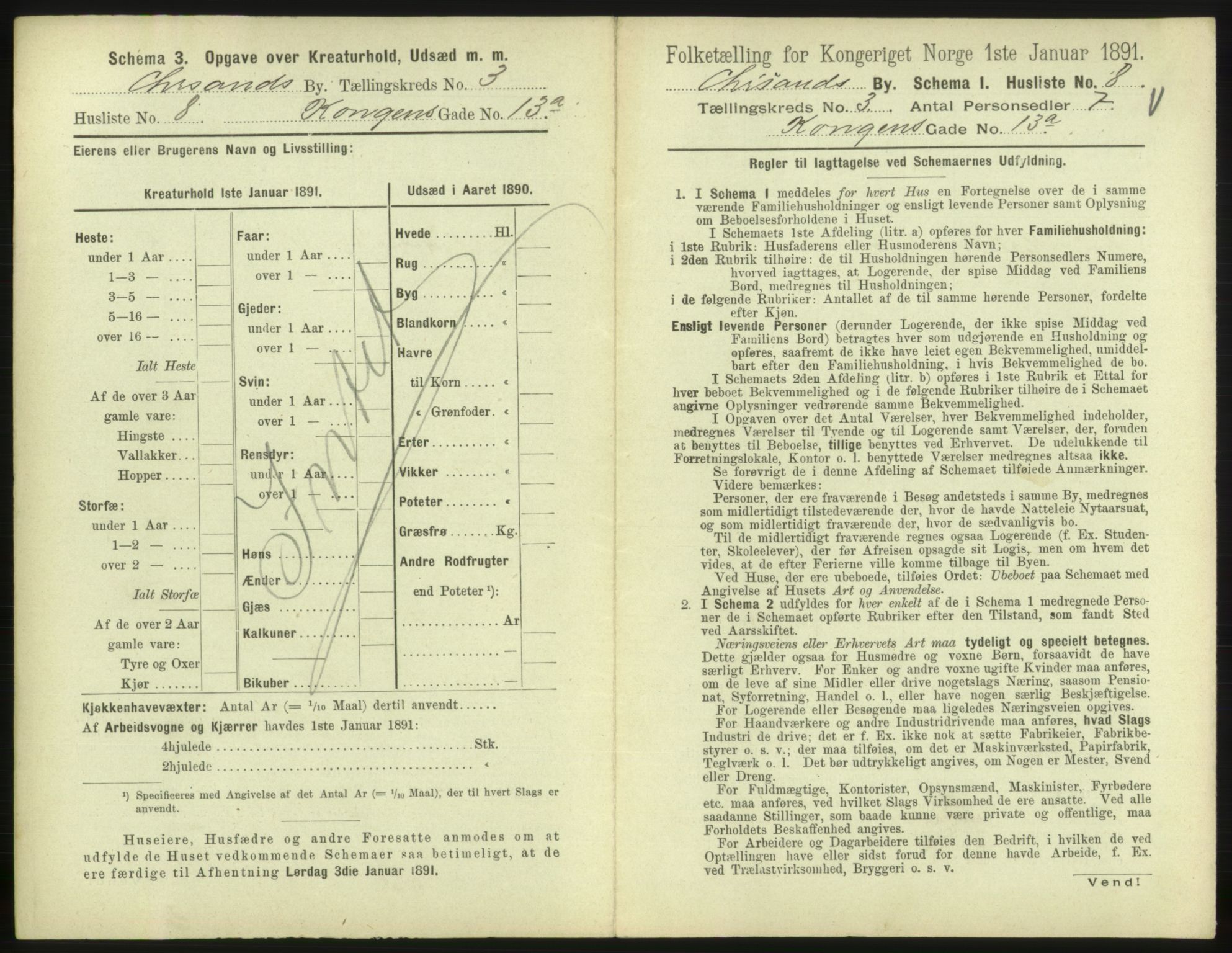 RA, 1891 census for 1001 Kristiansand, 1891, p. 308