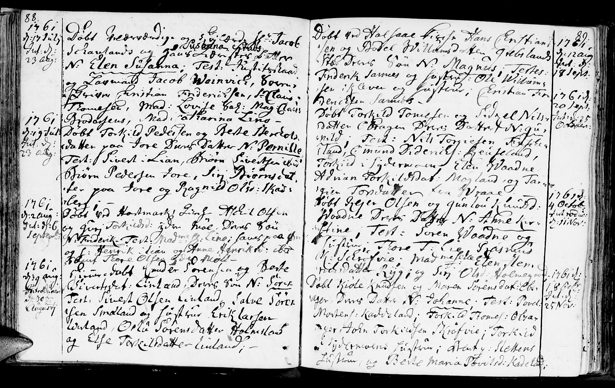 Holum sokneprestkontor, SAK/1111-0022/F/Fa/Faa/L0002: Parish register (official) no. A 2, 1756-1780, p. 88-89