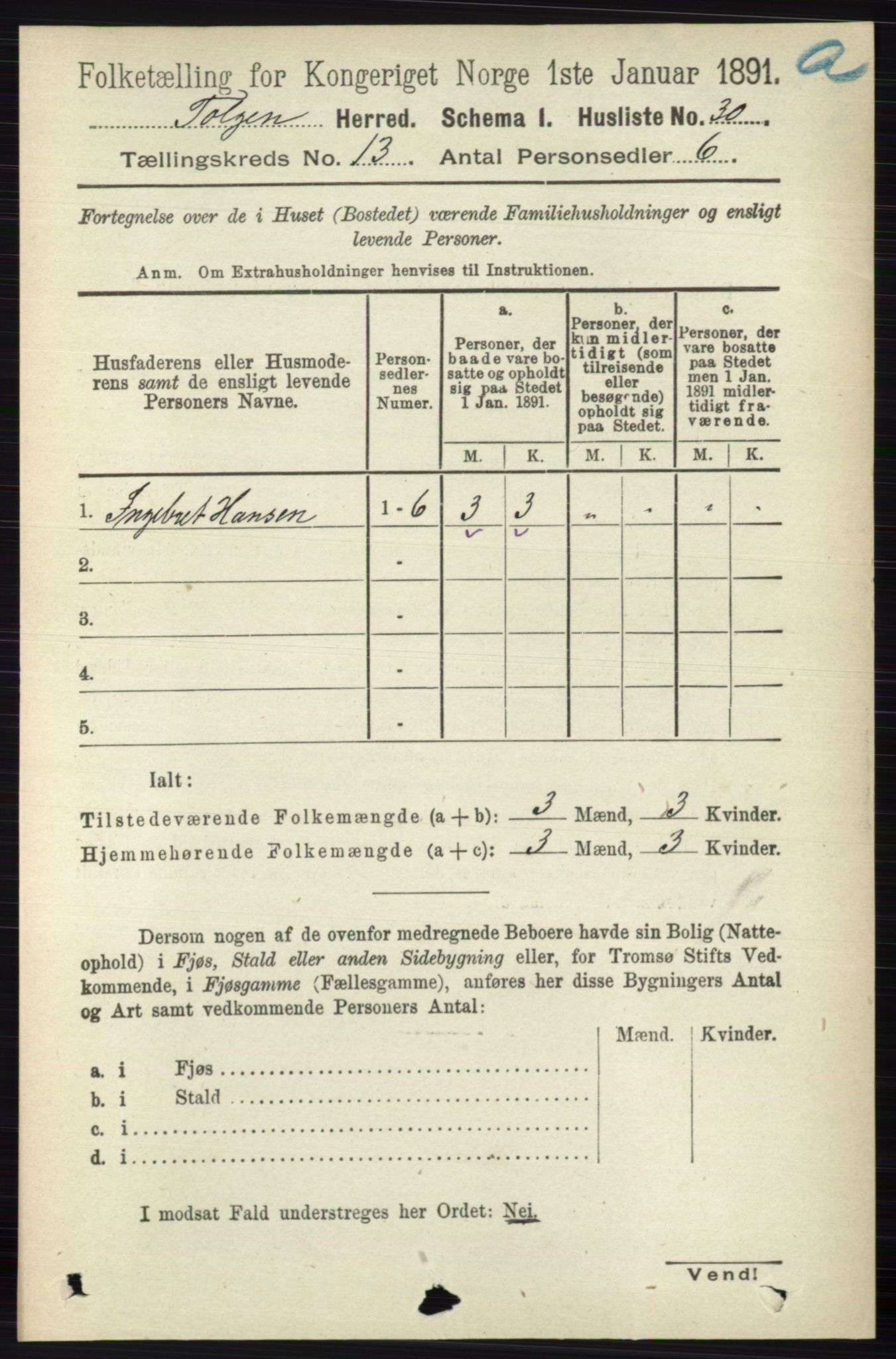 RA, 1891 census for 0436 Tolga, 1891, p. 3875