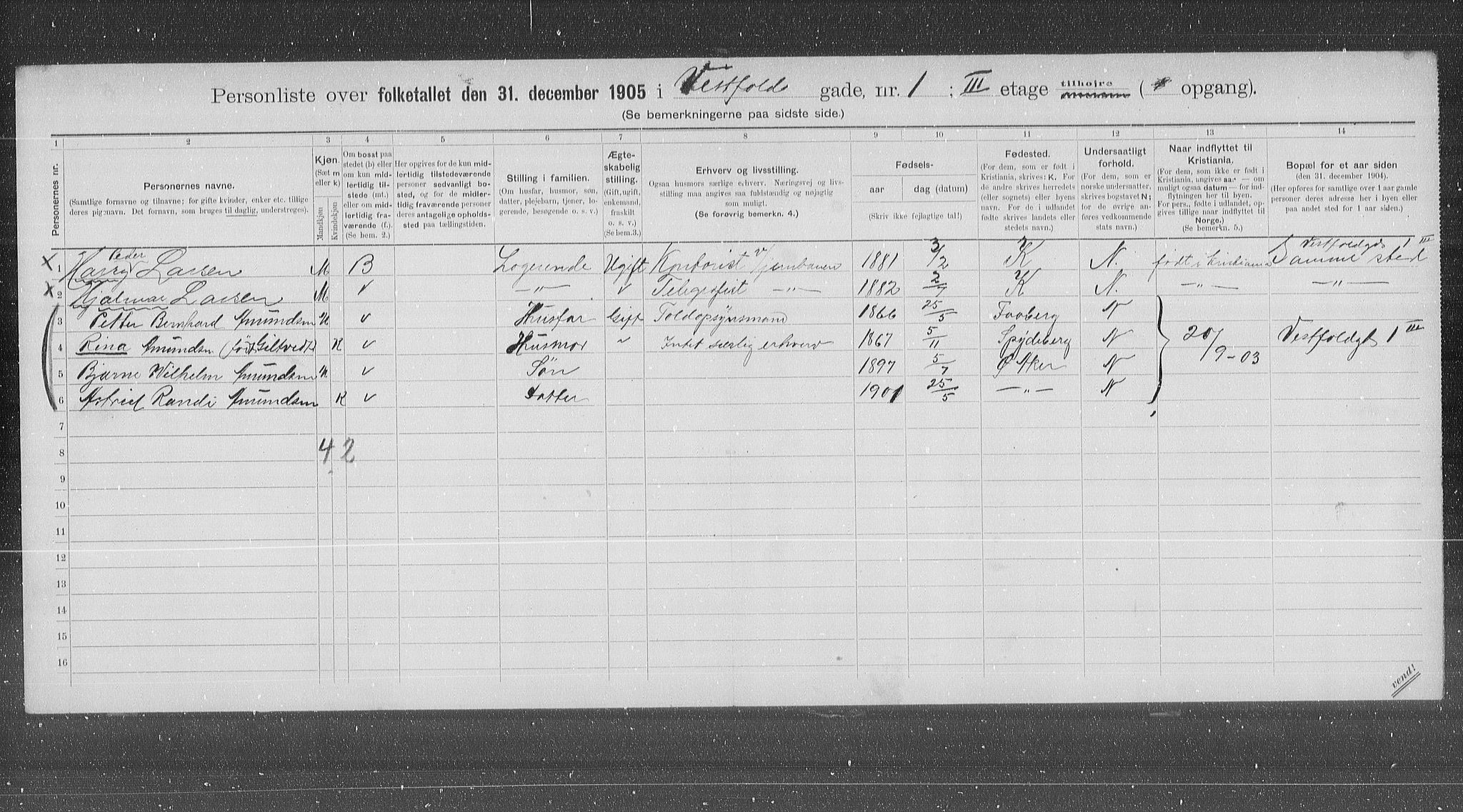 OBA, Municipal Census 1905 for Kristiania, 1905, p. 64352