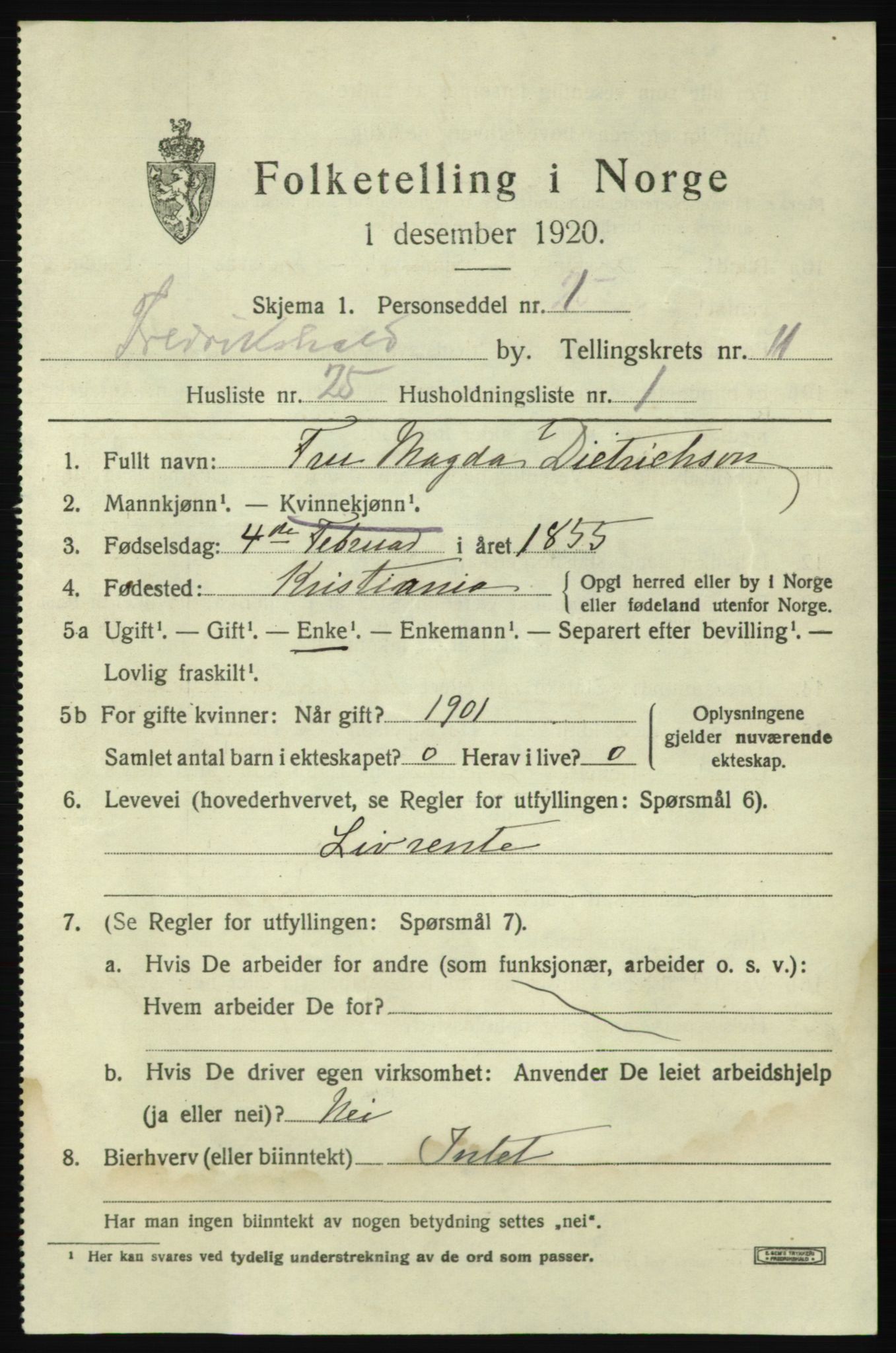 SAO, 1920 census for Fredrikshald, 1920, p. 19365