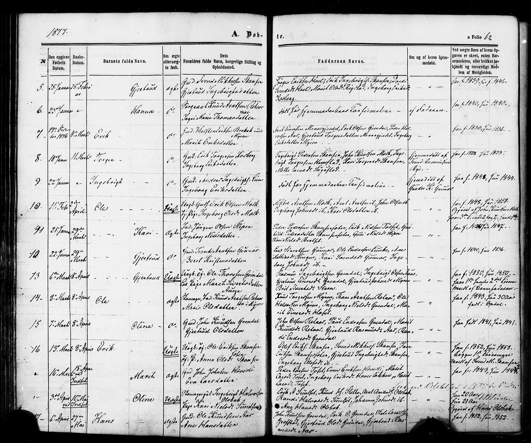 Ministerialprotokoller, klokkerbøker og fødselsregistre - Sør-Trøndelag, SAT/A-1456/674/L0870: Parish register (official) no. 674A02, 1861-1879, p. 62