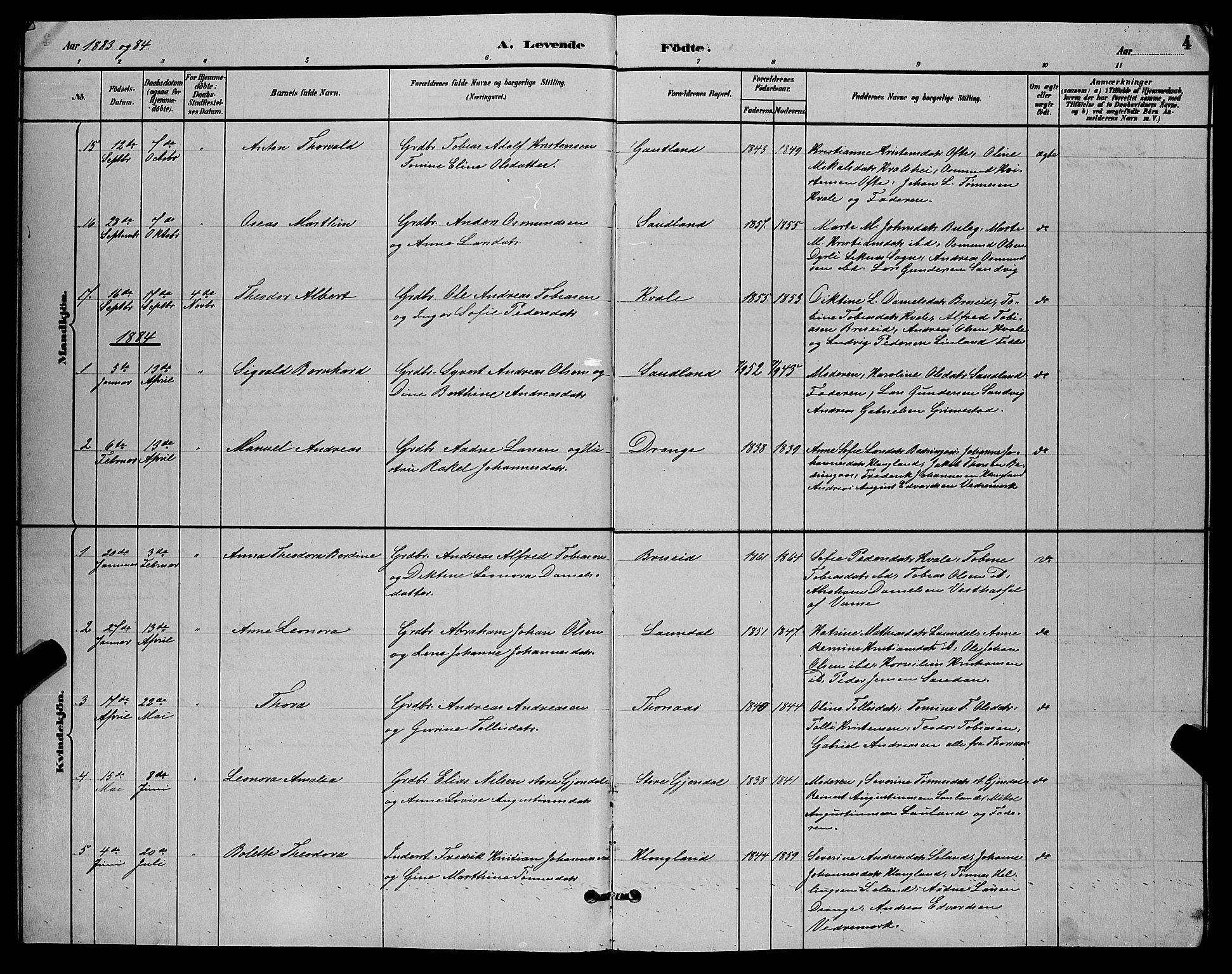 Herad sokneprestkontor, AV/SAK-1111-0018/F/Fb/Fba/L0004: Parish register (copy) no. B 4, 1882-1899, p. 4