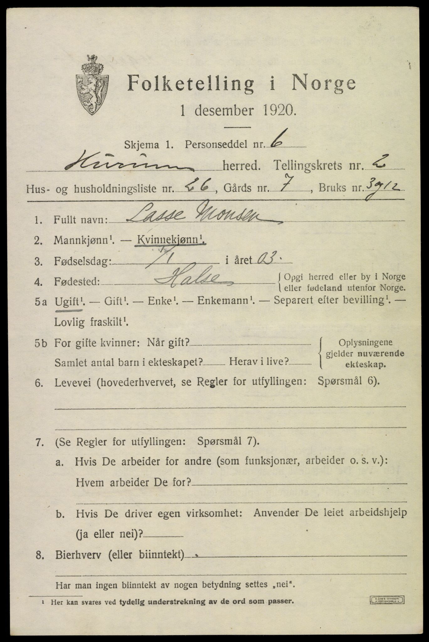 SAKO, 1920 census for Hurum, 1920, p. 4110