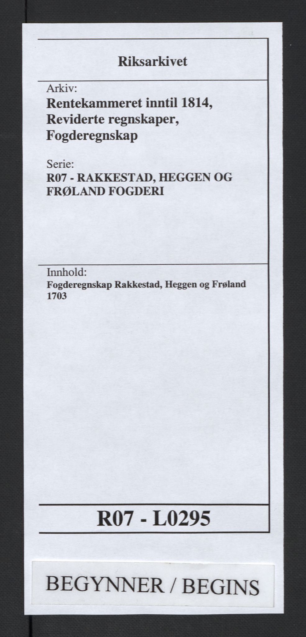 Rentekammeret inntil 1814, Reviderte regnskaper, Fogderegnskap, RA/EA-4092/R07/L0295: Fogderegnskap Rakkestad, Heggen og Frøland, 1703, p. 1