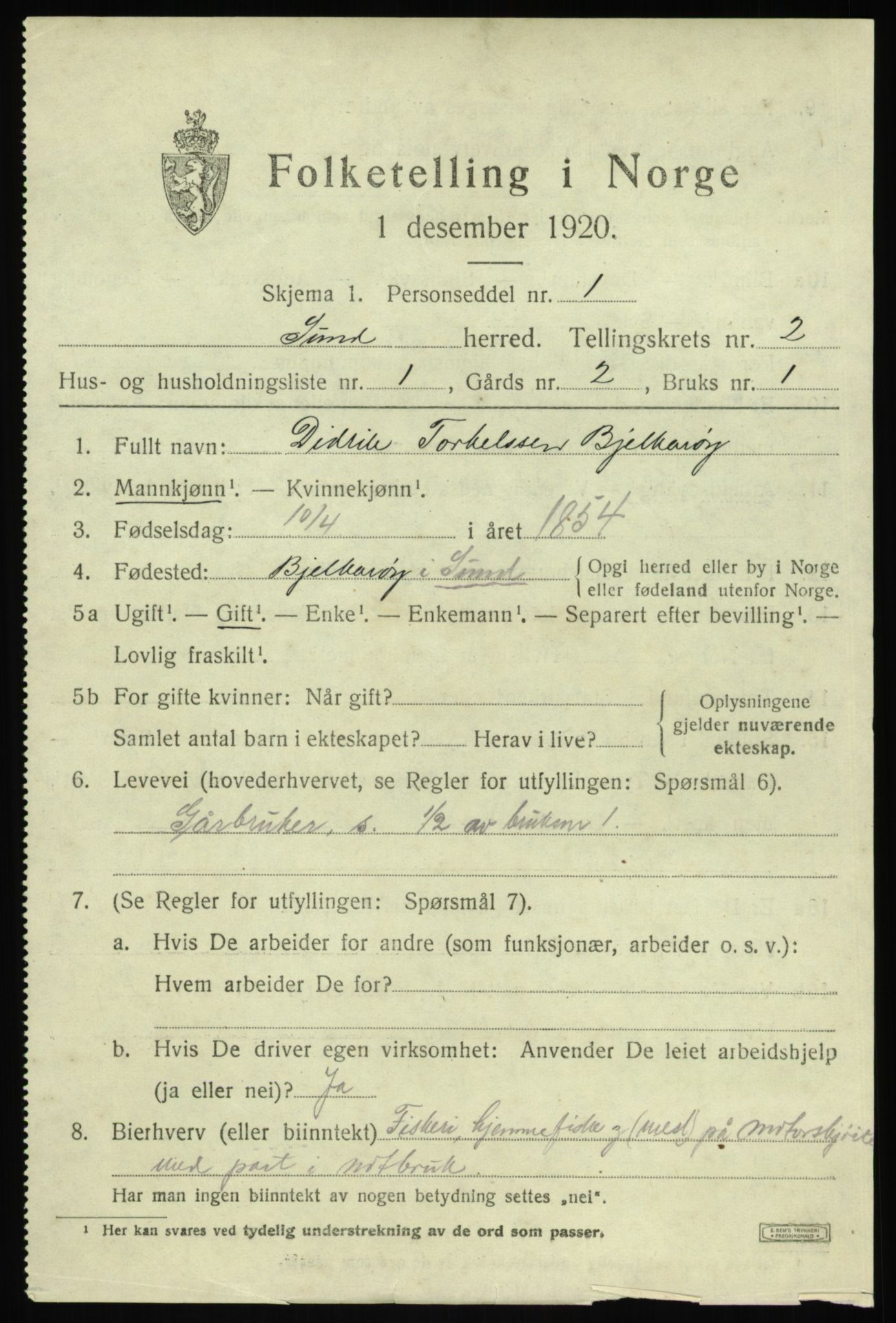 SAB, 1920 census for Sund, 1920, p. 1493