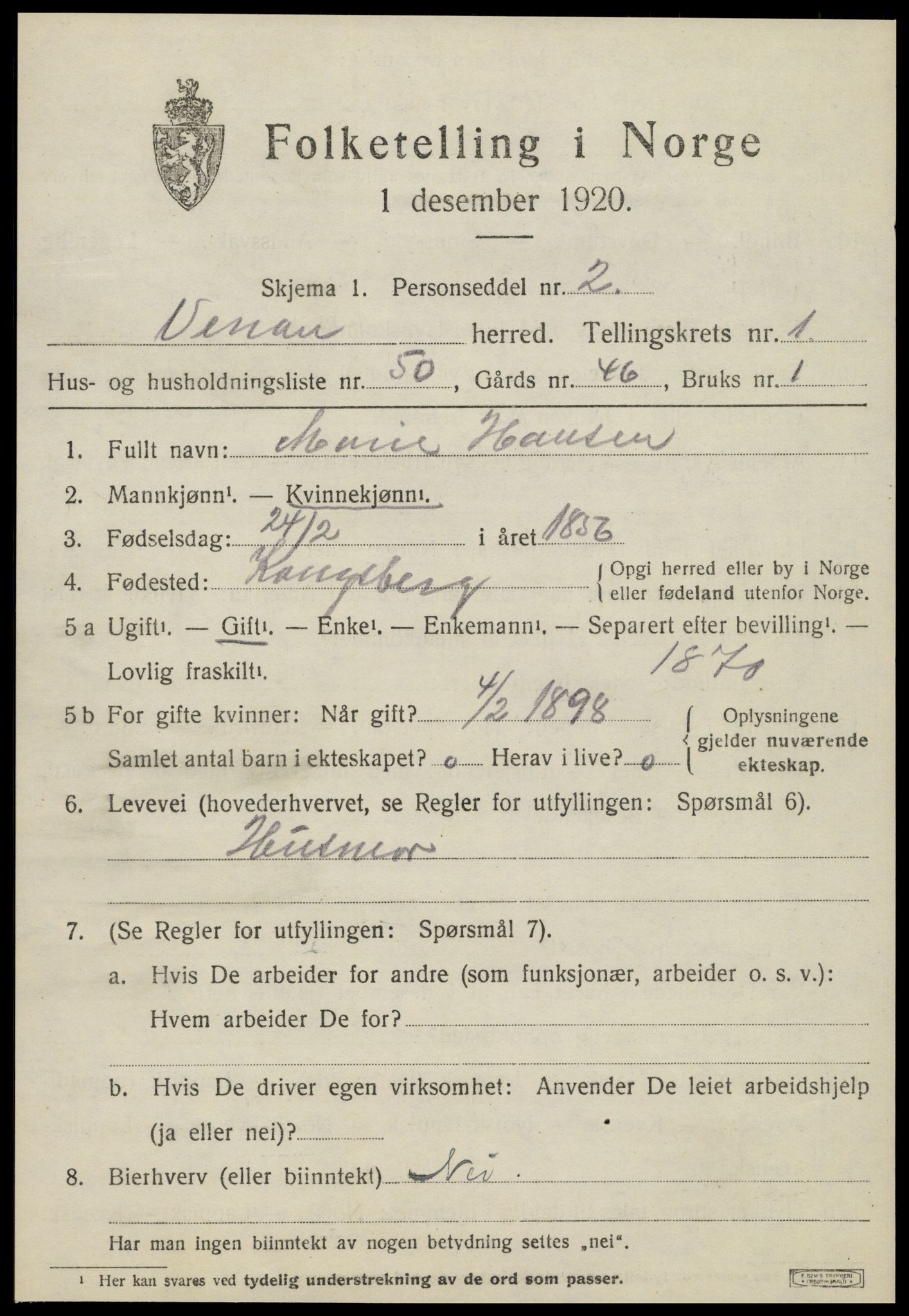 SAT, 1920 census for Verran, 1920, p. 1060