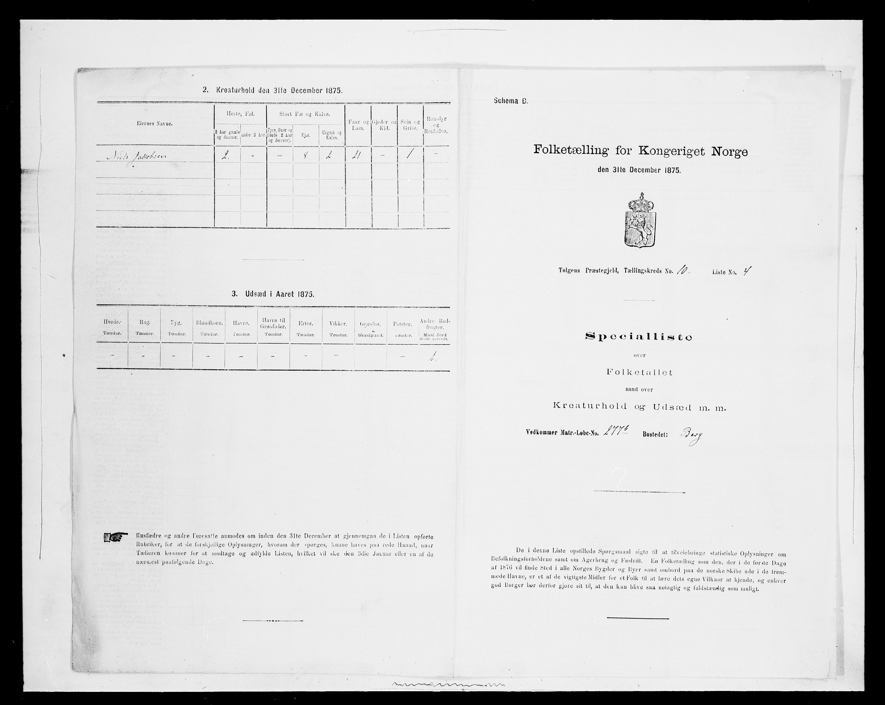 SAH, 1875 census for 0436P Tolga, 1875, p. 1004