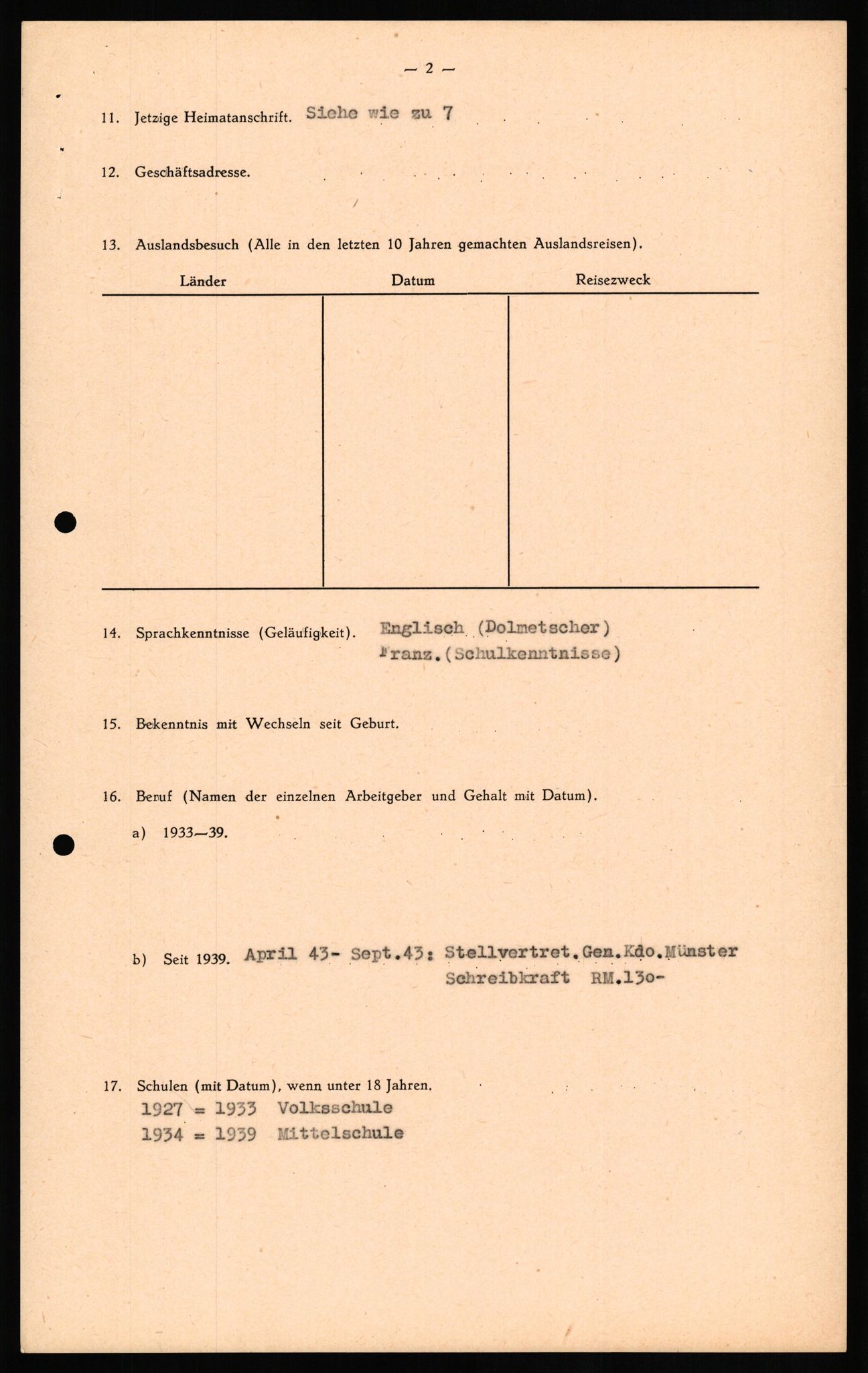 Forsvaret, Forsvarets overkommando II, AV/RA-RAFA-3915/D/Db/L0017: CI Questionaires. Tyske okkupasjonsstyrker i Norge. Tyskere., 1945-1946, p. 390