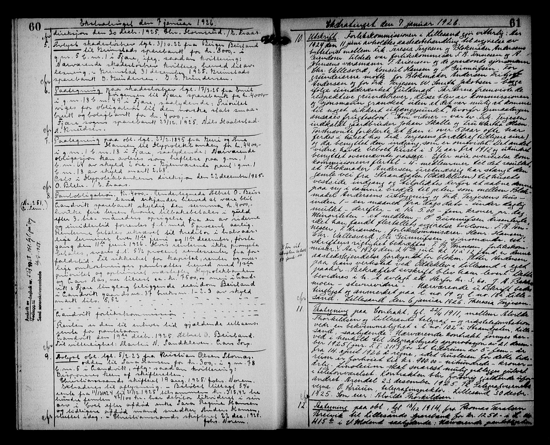 Vestre Nedenes/Sand sorenskriveri, AV/SAK-1221-0010/G/Gb/Gba/L0035: Mortgage book no. 61, 1925-1929, p. 60-61