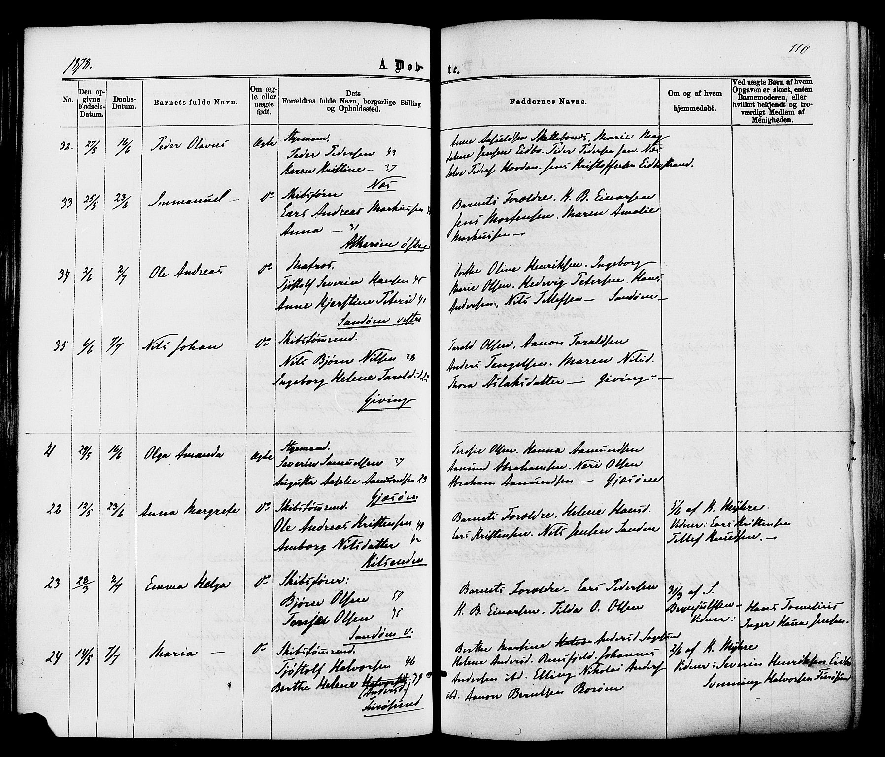 Dypvåg sokneprestkontor, AV/SAK-1111-0007/F/Fa/Faa/L0007: Parish register (official) no. A 7/ 1, 1872-1884, p. 110