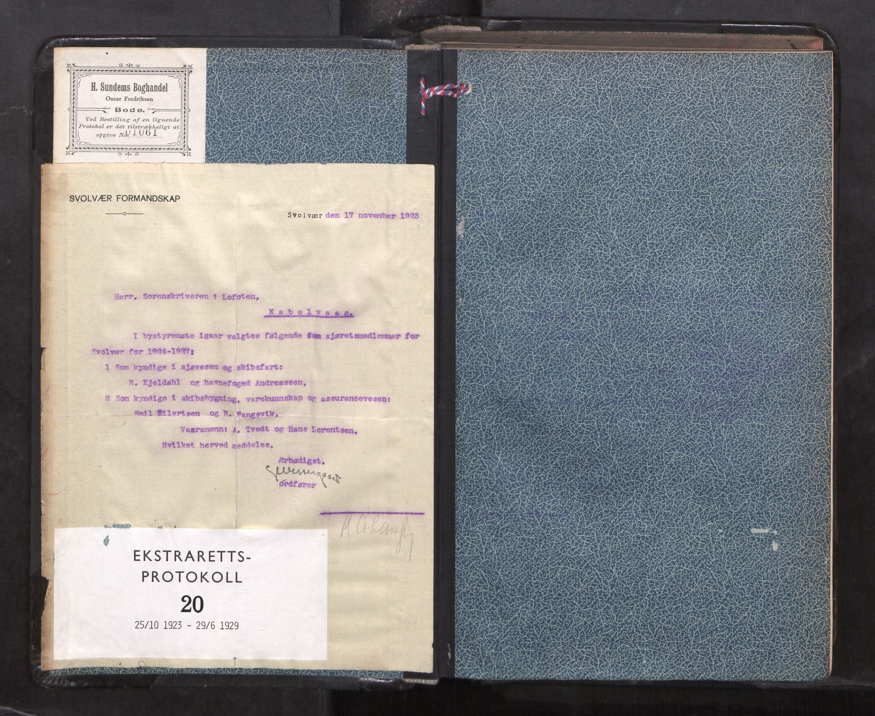 Lofoten sorenskriveri, SAT/A-0017/1/1/1B/L0020: Ekstrarettsprotokoll, 1923-1929