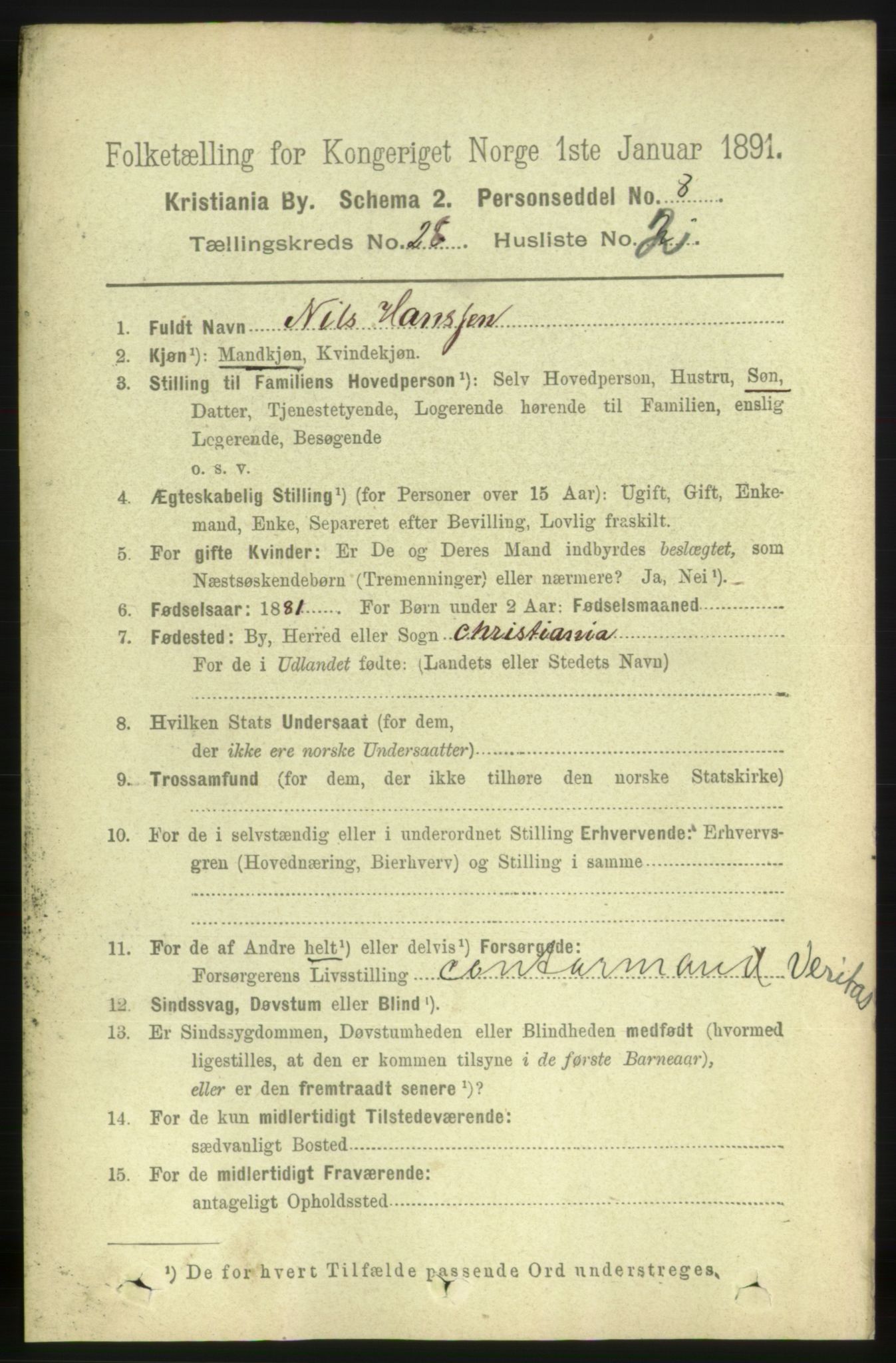 RA, 1891 census for 0301 Kristiania, 1891, p. 14331