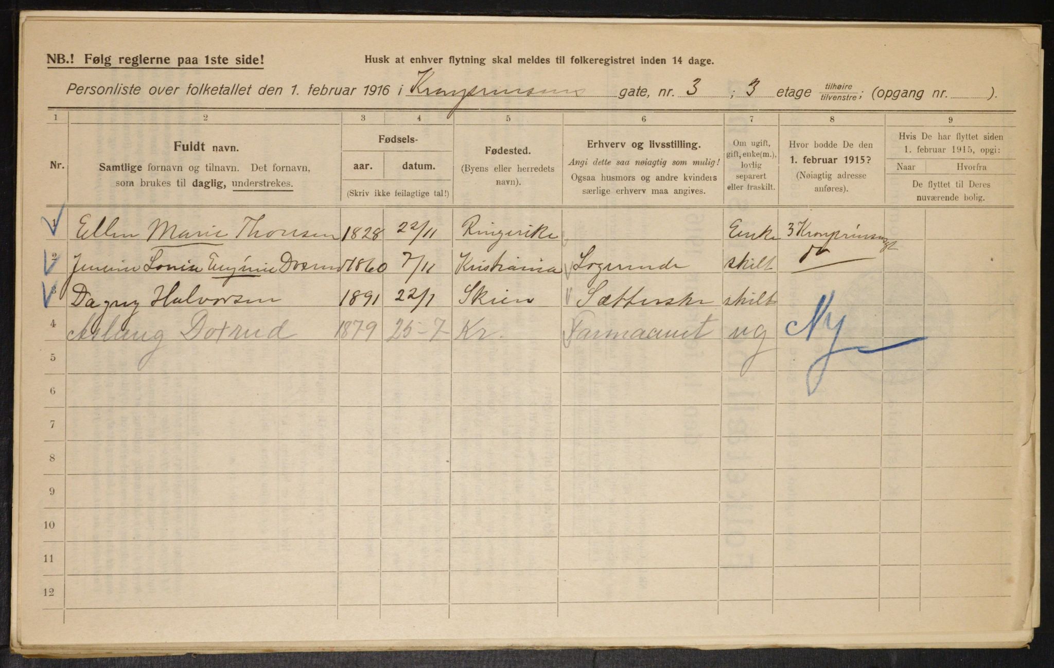 OBA, Municipal Census 1916 for Kristiania, 1916, p. 55707