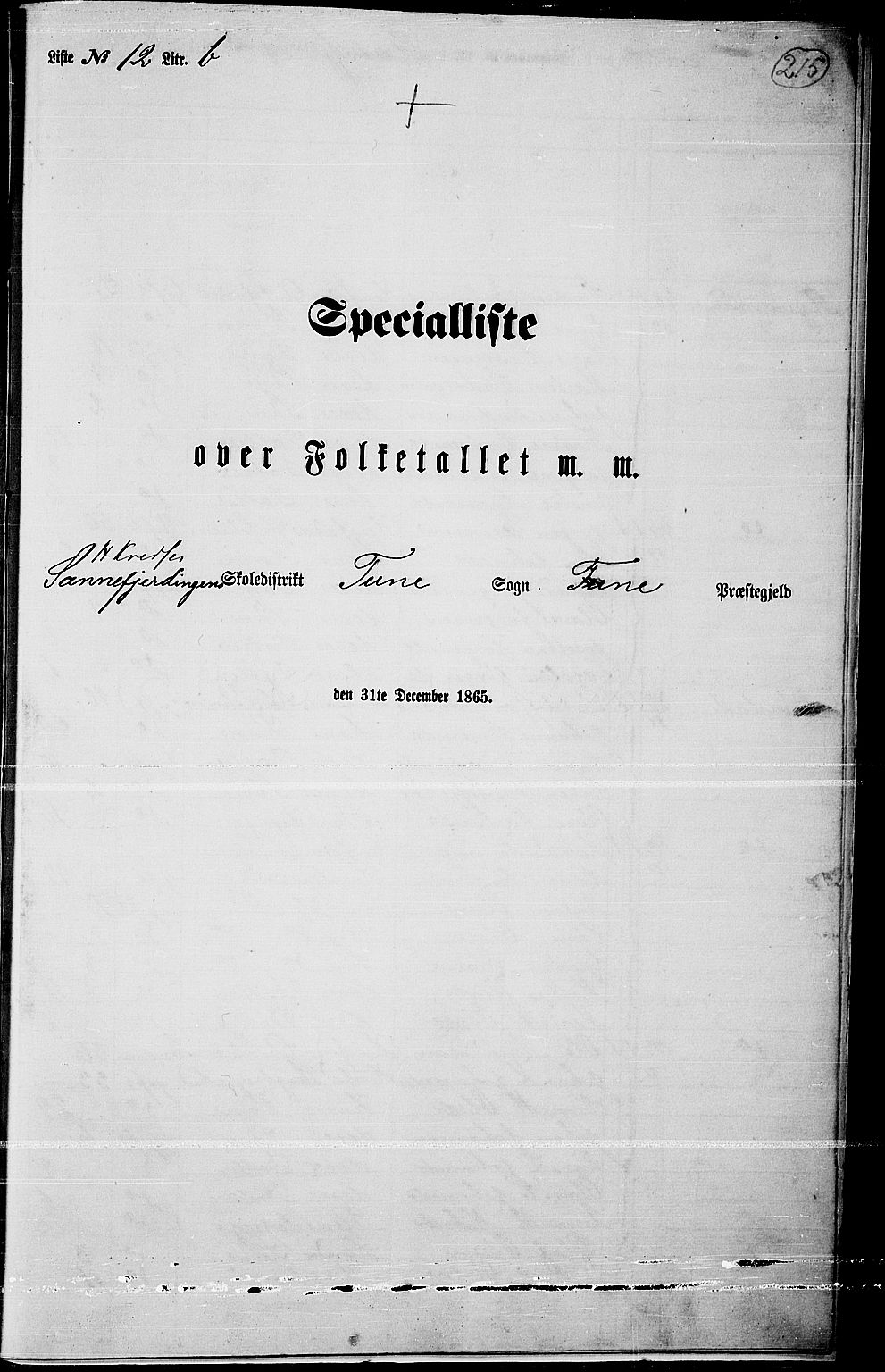 RA, 1865 census for Tune, 1865, p. 283