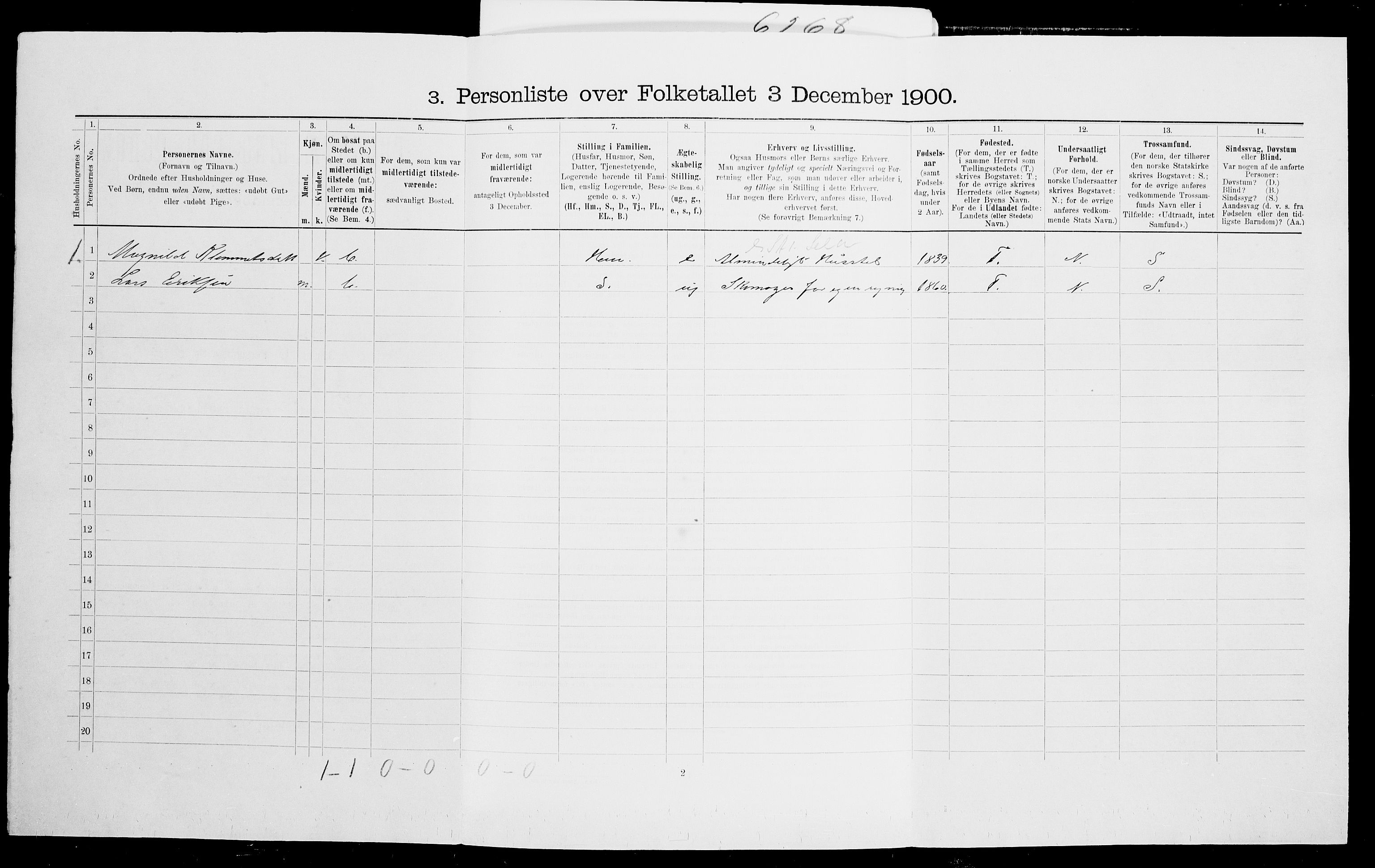 SAK, 1900 census for Vegårshei, 1900, p. 605