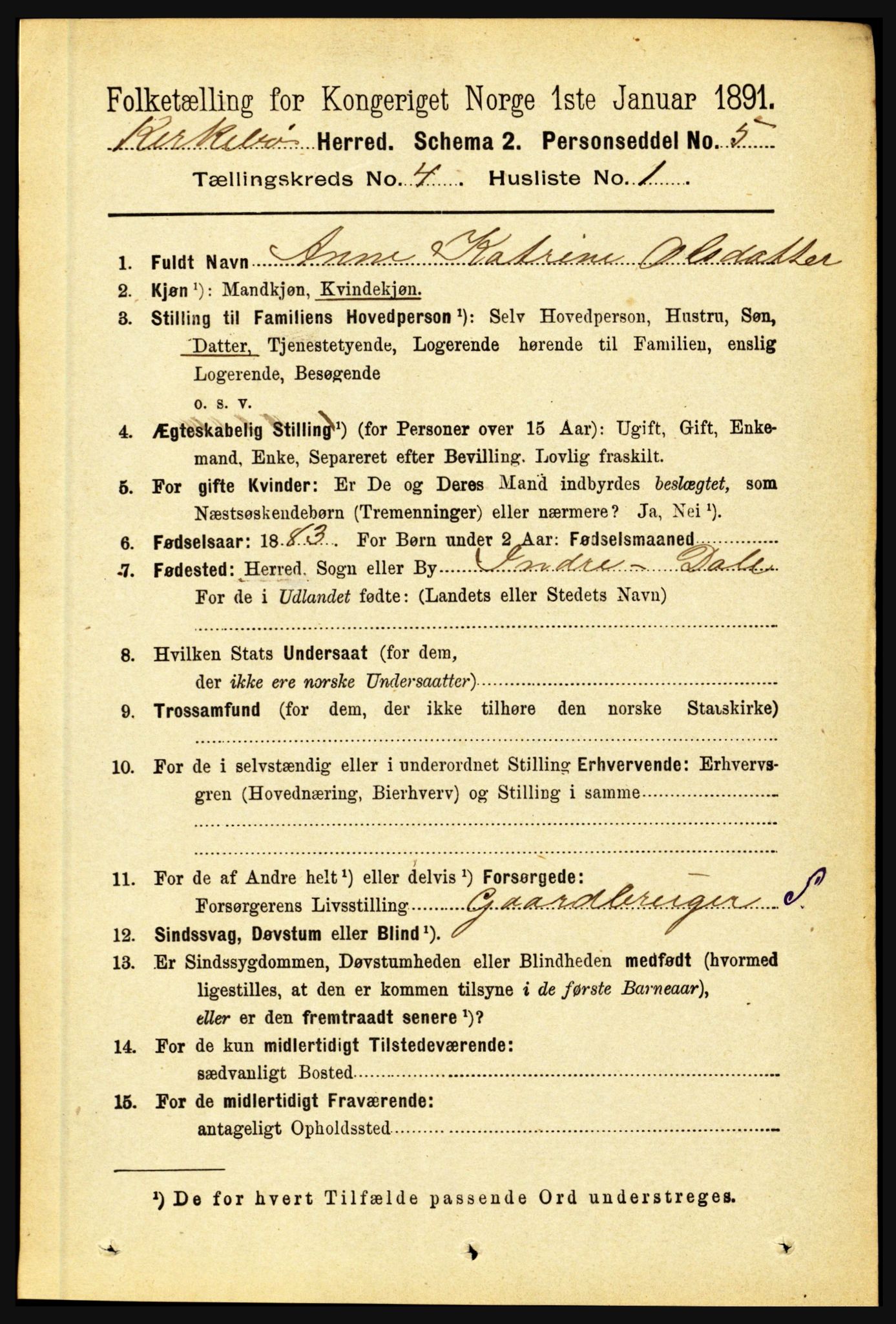 RA, 1891 census for 1416 Kyrkjebø, 1891, p. 869