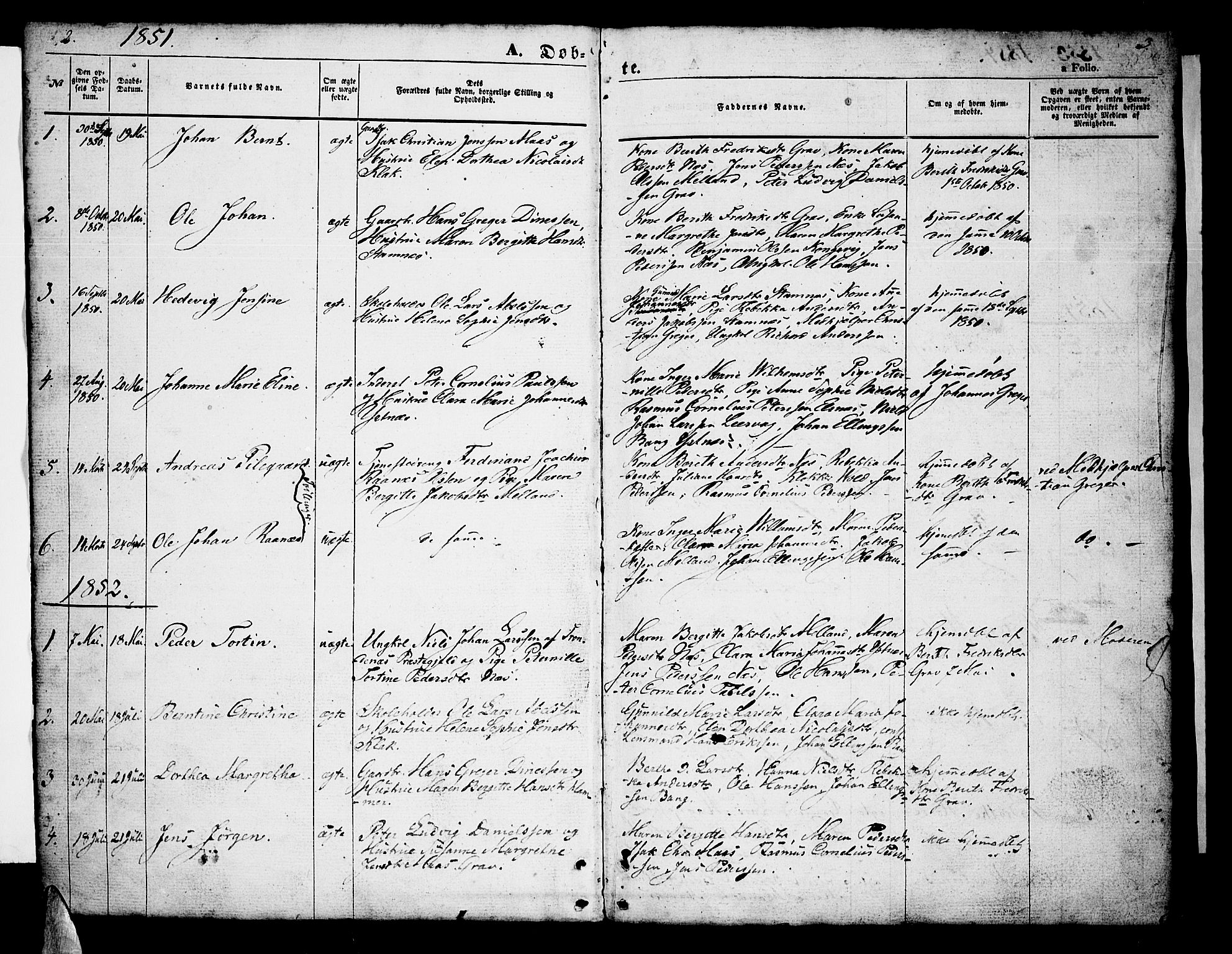 Ministerialprotokoller, klokkerbøker og fødselsregistre - Nordland, SAT/A-1459/808/L0130: Parish register (copy) no. 808C01, 1851-1878, p. 2-3