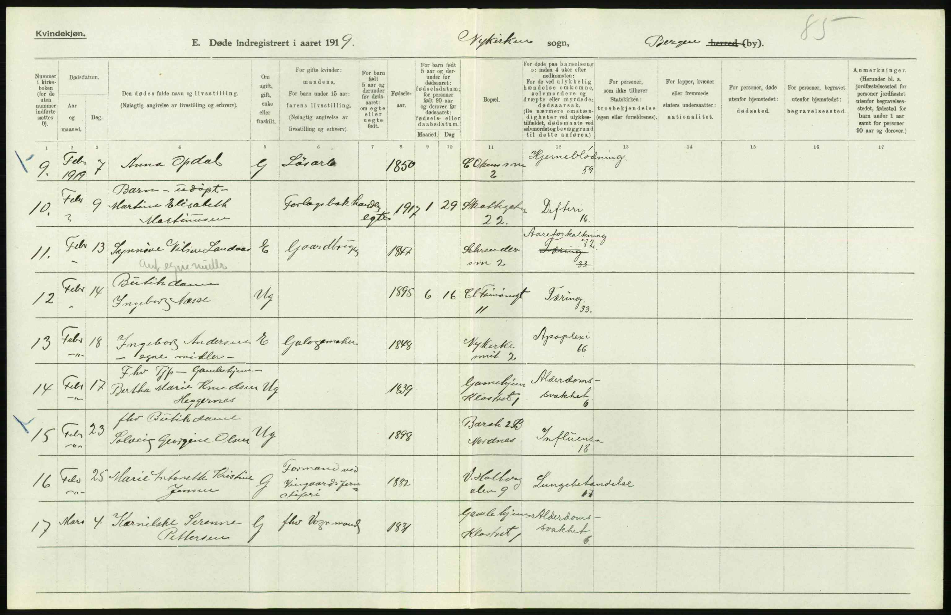 Statistisk sentralbyrå, Sosiodemografiske emner, Befolkning, RA/S-2228/D/Df/Dfb/Dfbi/L0035: Bergen: Gifte, døde, dødfødte., 1919, p. 546