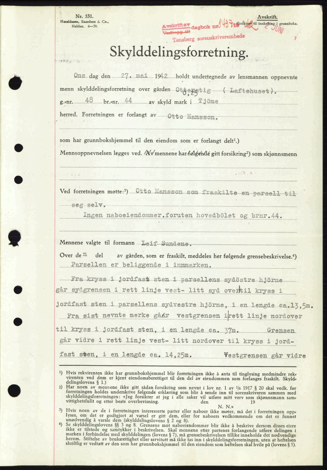 Tønsberg sorenskriveri, AV/SAKO-A-130/G/Ga/Gaa/L0011: Mortgage book no. A11, 1941-1942, Diary no: : 1437/1942