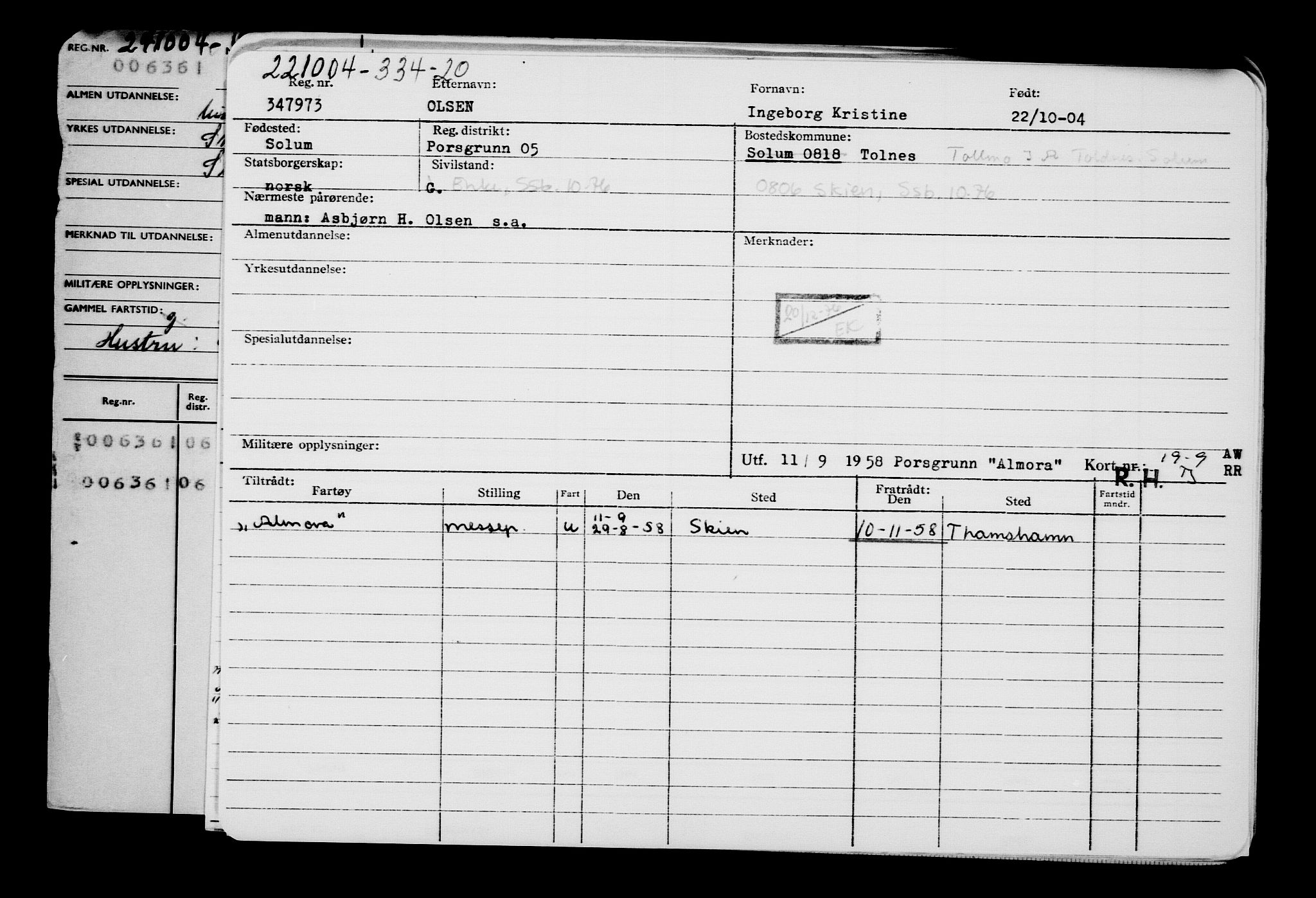 Direktoratet for sjømenn, AV/RA-S-3545/G/Gb/L0056: Hovedkort, 1904, p. 237