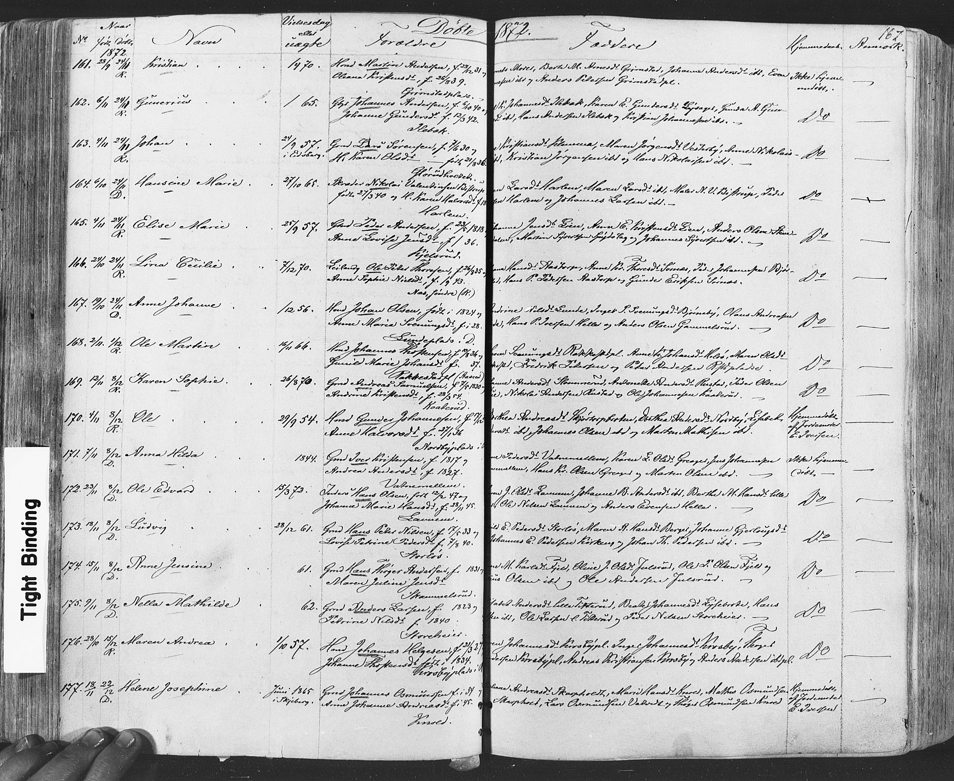 Rakkestad prestekontor Kirkebøker, AV/SAO-A-2008/F/Fa/L0011: Parish register (official) no. I 11, 1862-1877, p. 167