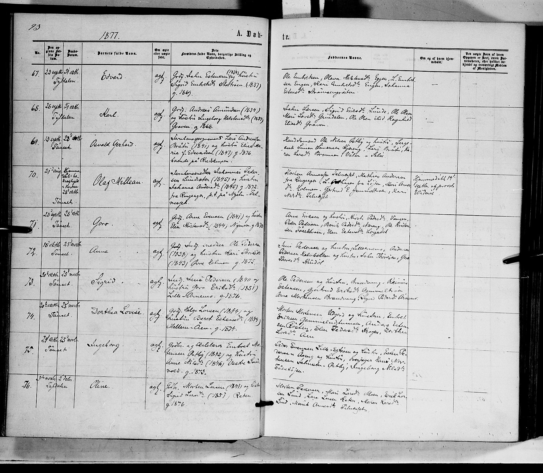 Tynset prestekontor, AV/SAH-PREST-058/H/Ha/Haa/L0021: Parish register (official) no. 21, 1863-1879, p. 93