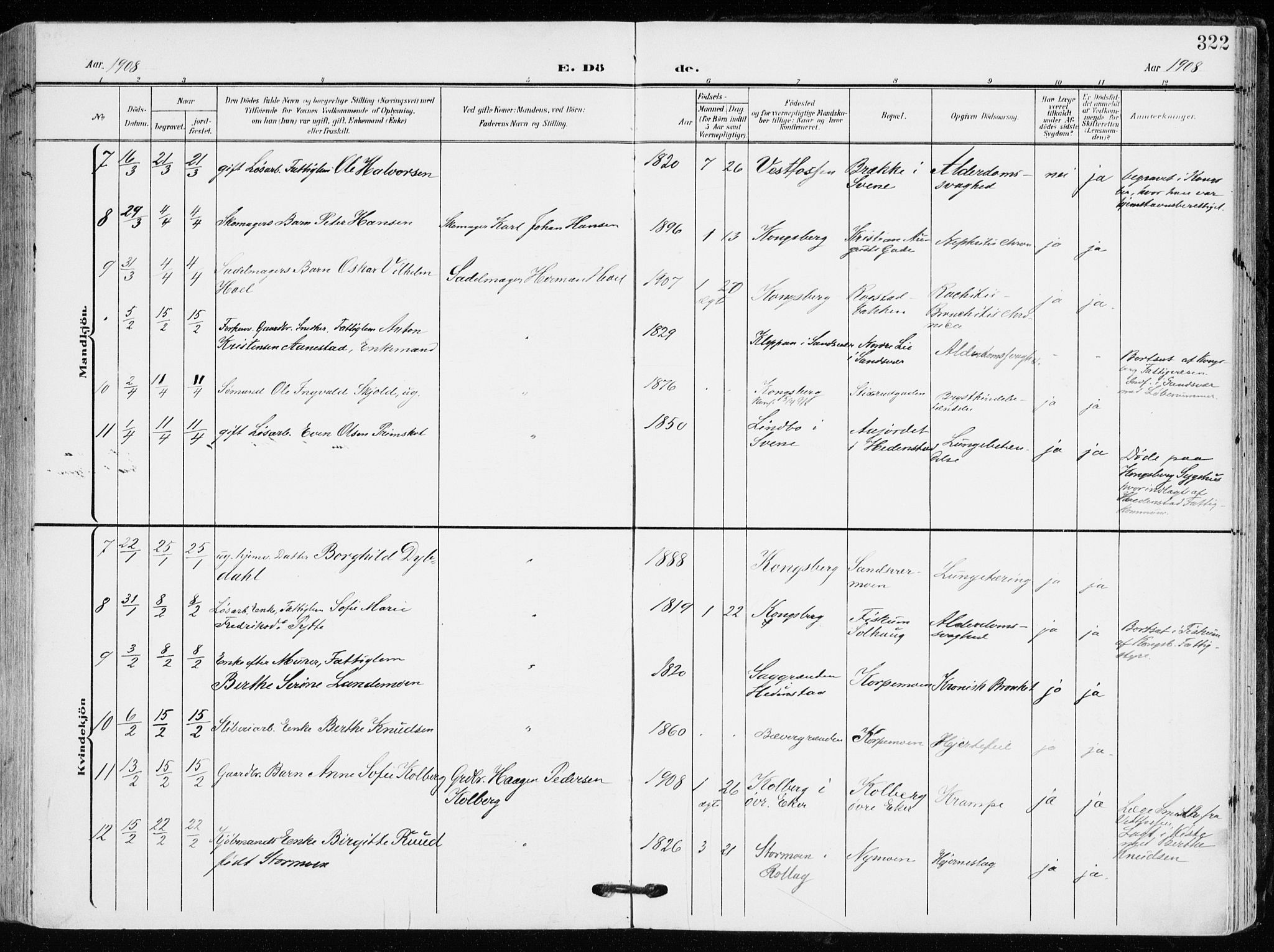 Kongsberg kirkebøker, AV/SAKO-A-22/F/Fb/L0004: Parish register (official) no. II 4, 1906-1918, p. 322