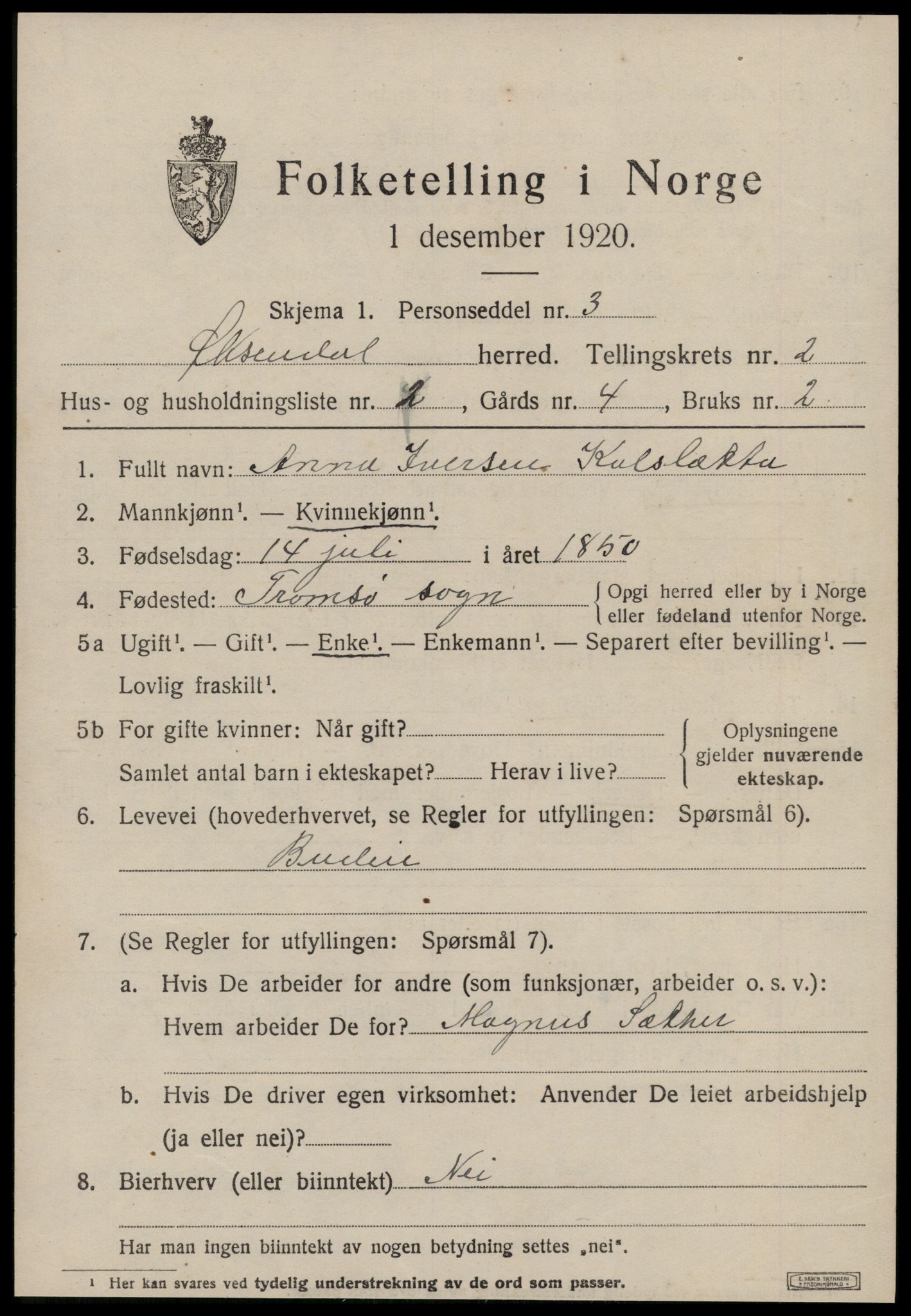 SAT, 1920 census for Øksendal, 1920, p. 693