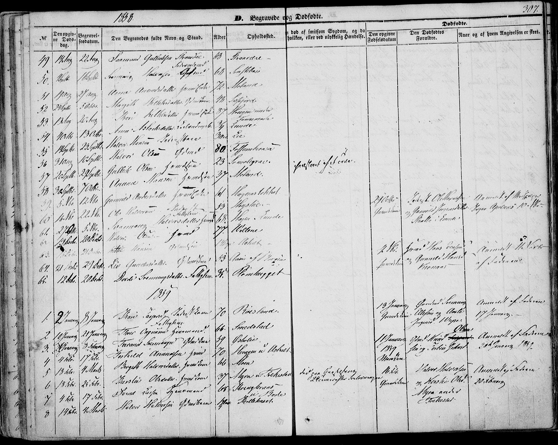 Bø kirkebøker, AV/SAKO-A-257/F/Fa/L0008: Parish register (official) no. 8, 1849-1861, p. 307