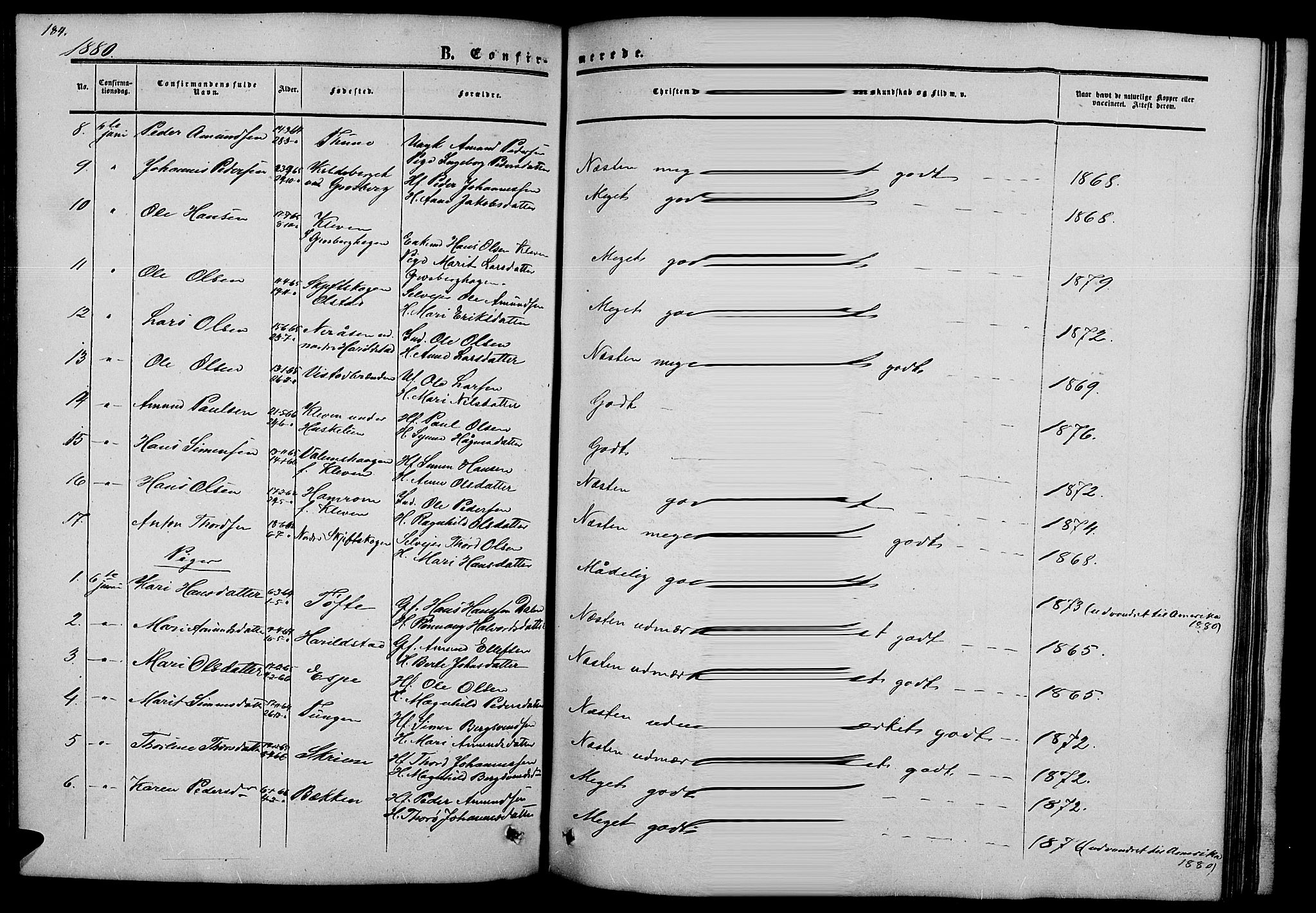 Nord-Fron prestekontor, SAH/PREST-080/H/Ha/Hab/L0002: Parish register (copy) no. 2, 1851-1883, p. 184