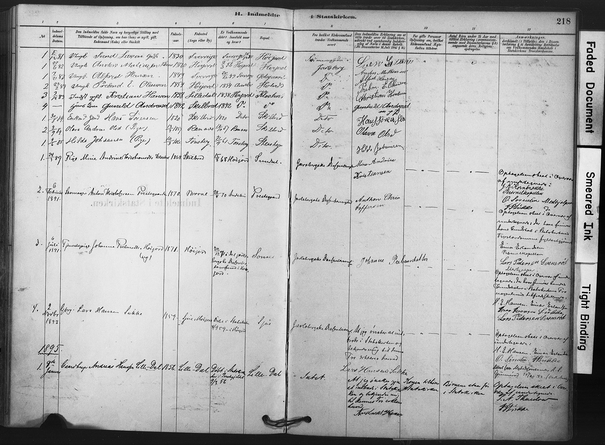 Andebu kirkebøker, AV/SAKO-A-336/F/Fa/L0009: Parish register (official) no. 9, 1878-1909, p. 218