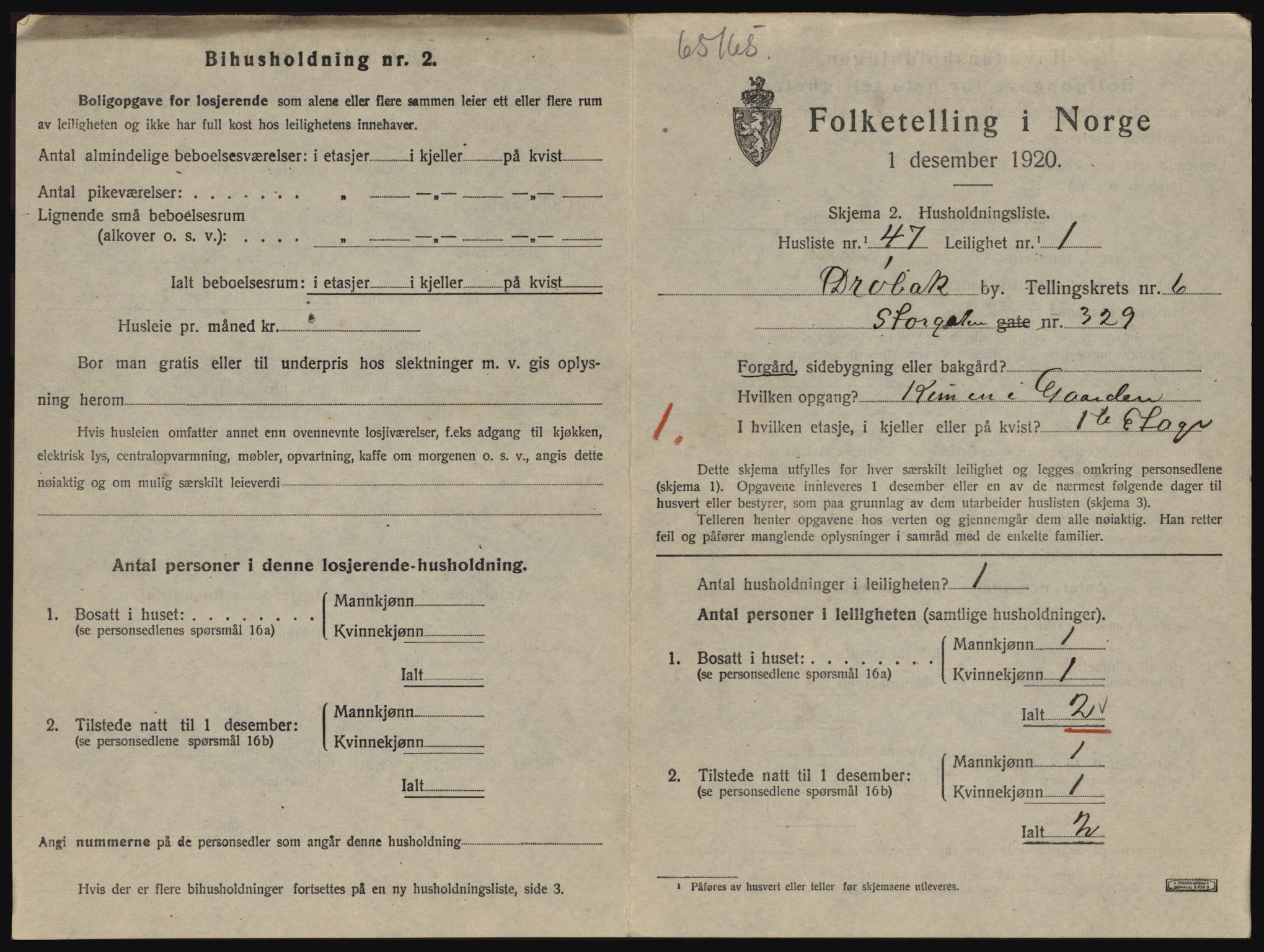 SAO, 1920 census for Drøbak, 1920, p. 1701