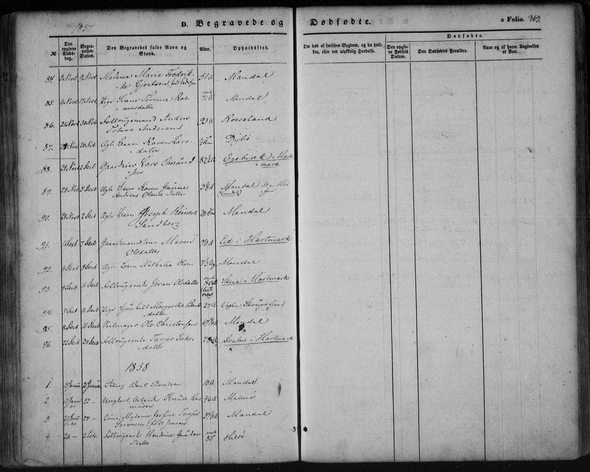 Mandal sokneprestkontor, SAK/1111-0030/F/Fa/Faa/L0013: Parish register (official) no. A 13, 1847-1859, p. 363