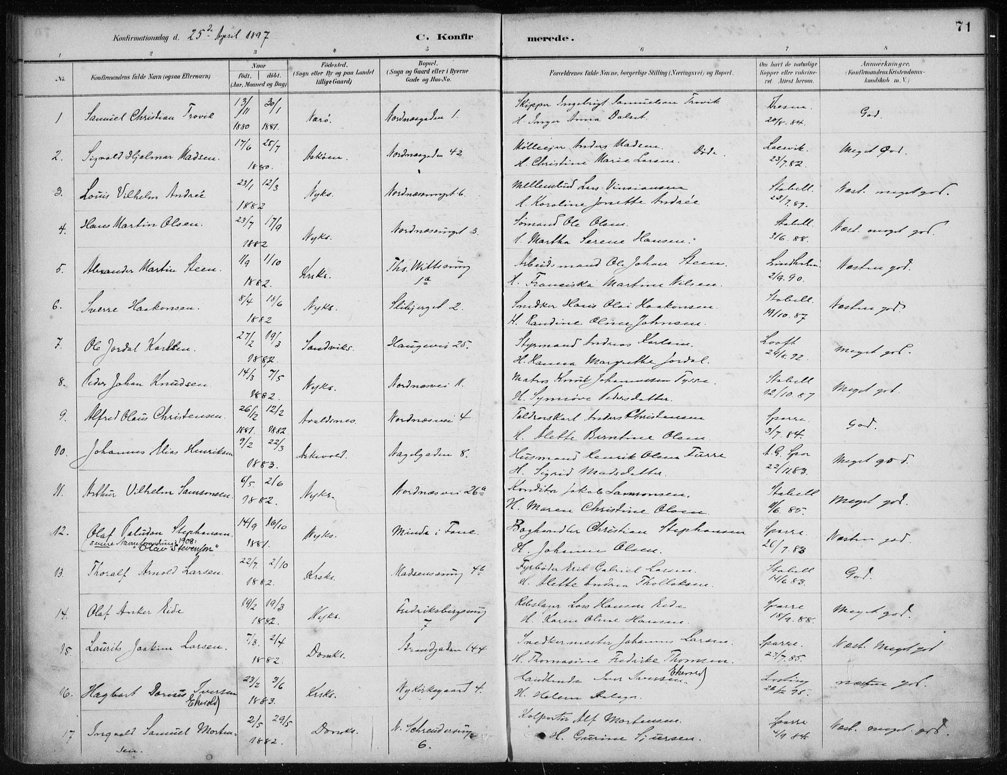 Nykirken Sokneprestembete, SAB/A-77101/H/Haa/L0027: Parish register (official) no. C 6, 1886-1913, p. 71
