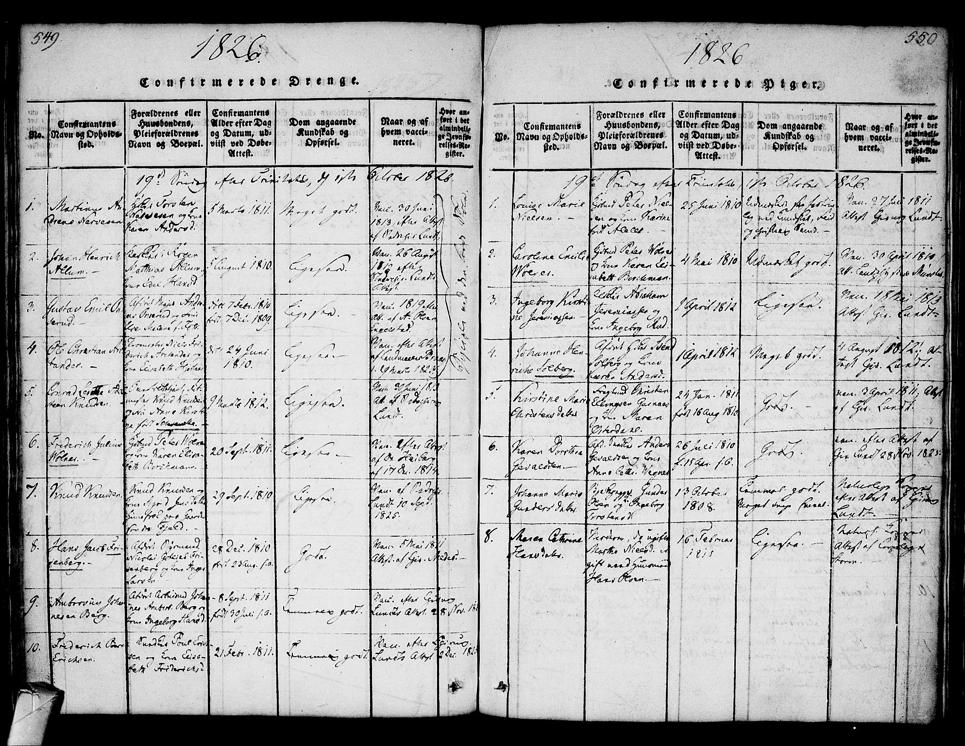 Strømsø kirkebøker, AV/SAKO-A-246/F/Fa/L0011: Parish register (official) no. I 11, 1815-1829, p. 549-550