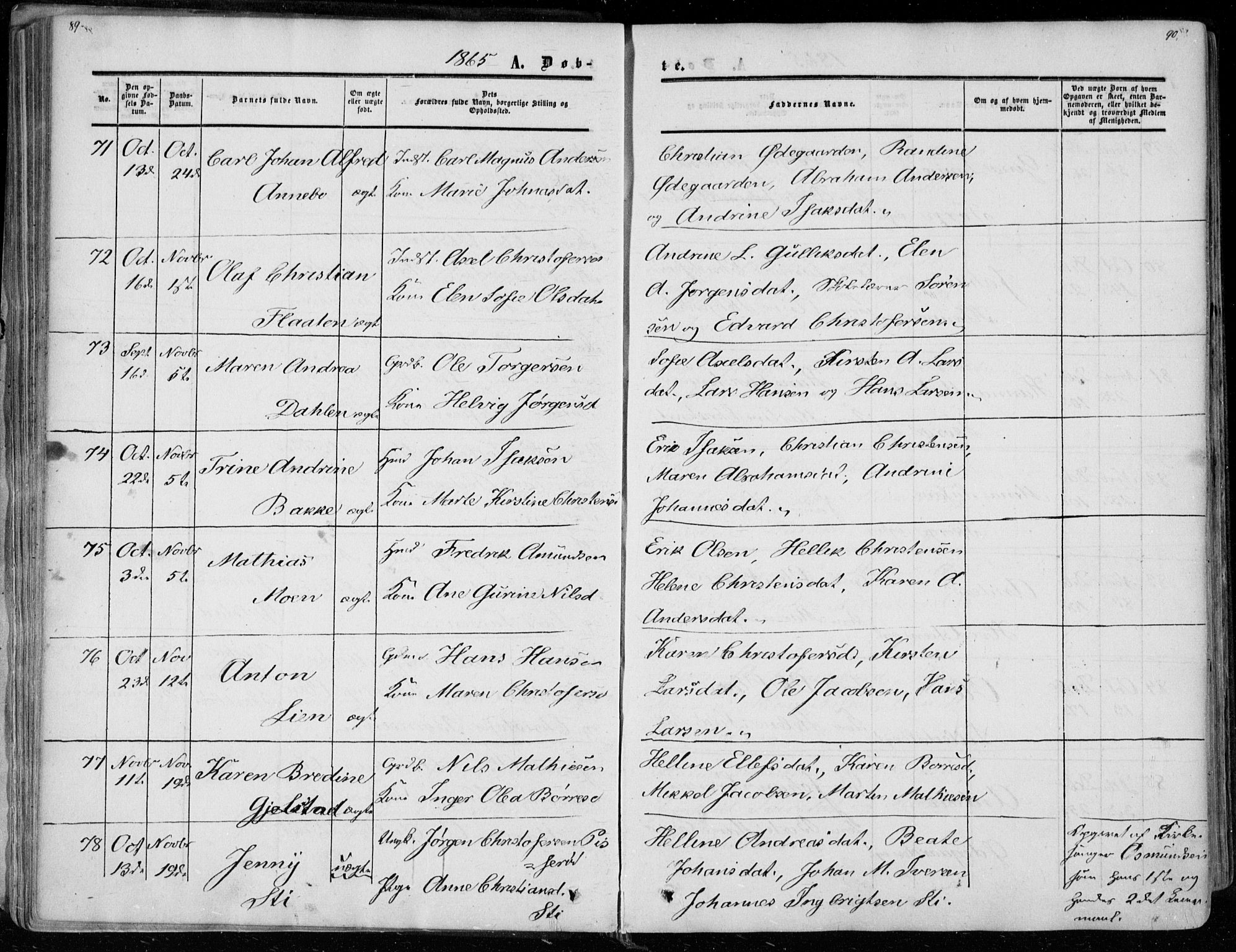 Andebu kirkebøker, AV/SAKO-A-336/F/Fa/L0005: Parish register (official) no. I 5, 1857-1870, p. 89-90