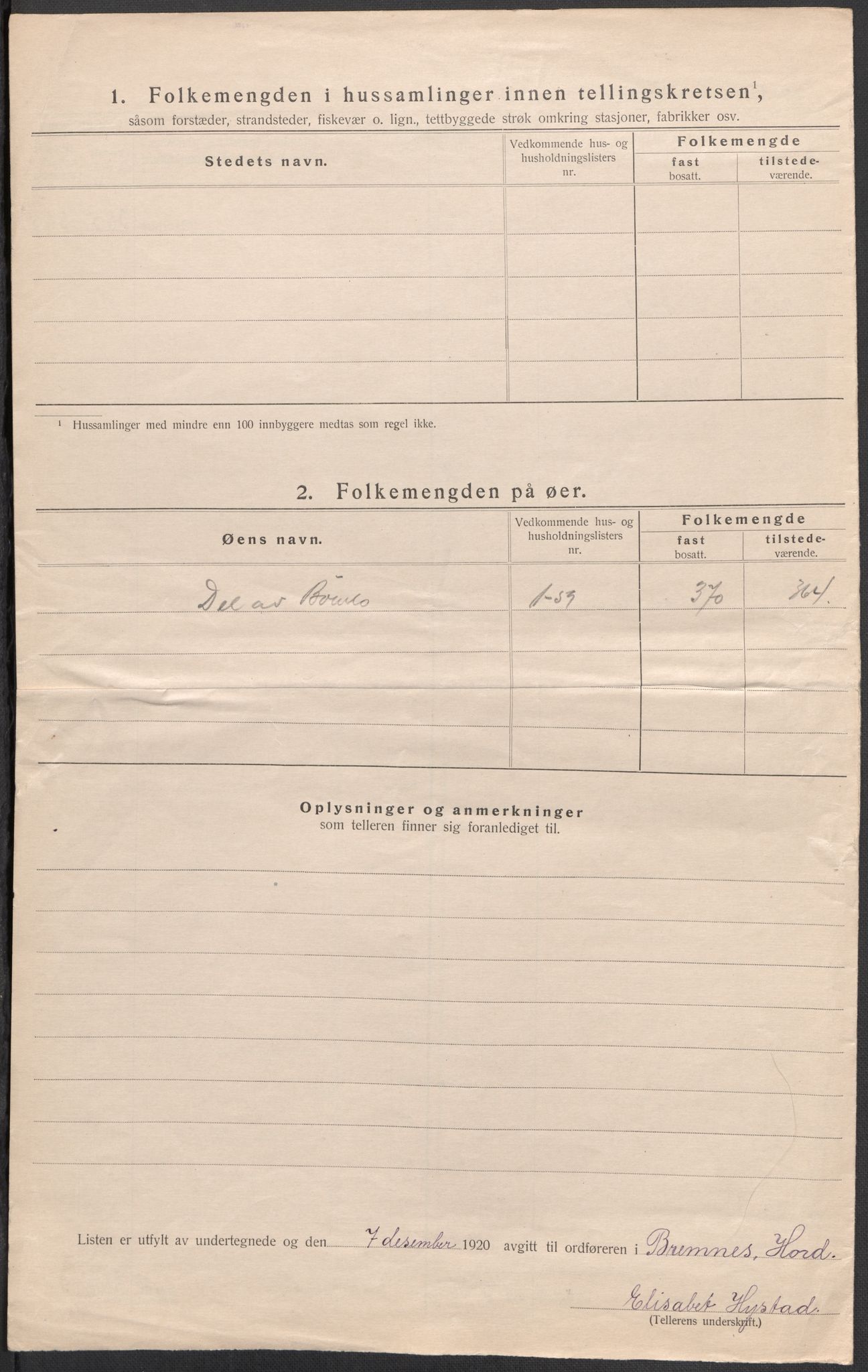 SAB, 1920 census for Bremnes, 1920, p. 22